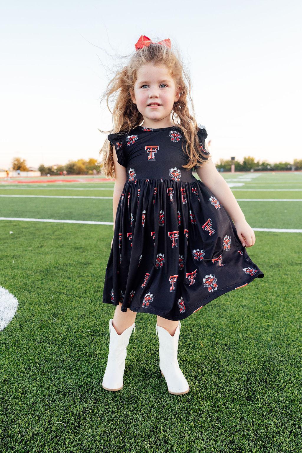 Texas Tech Black Raider Red Flutter Twirl Dress - Aaria Tees Aaria Tees