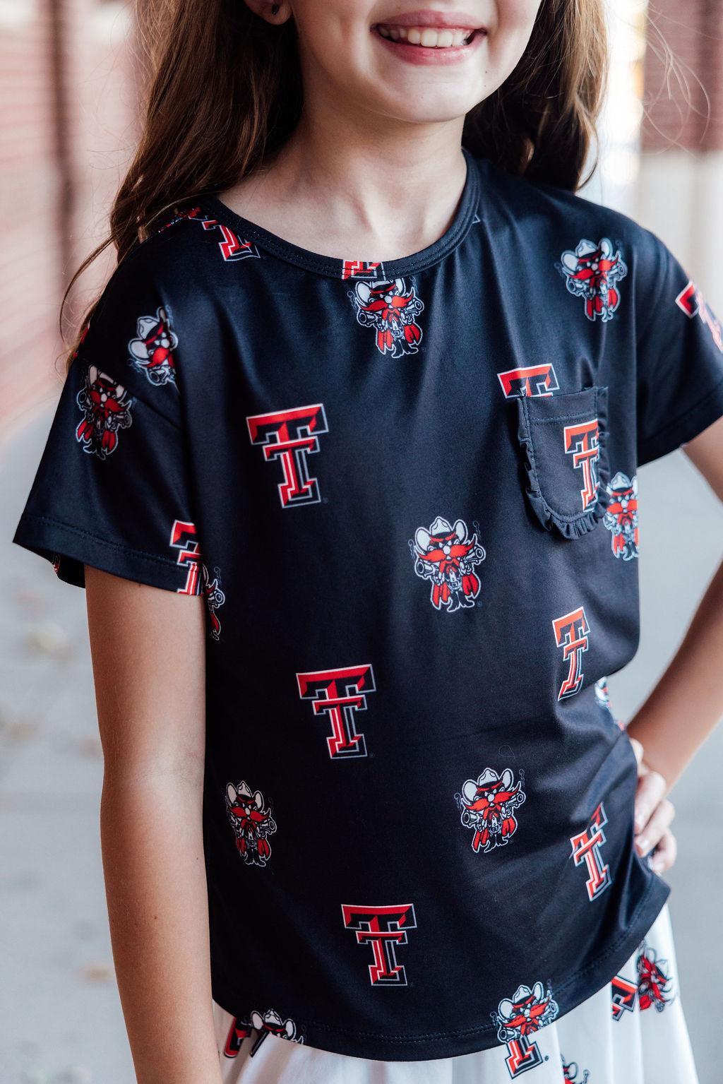 Texas Tech Black Raider Red Ruffle Pocket Tee - Aaria Tees Aaria Tees