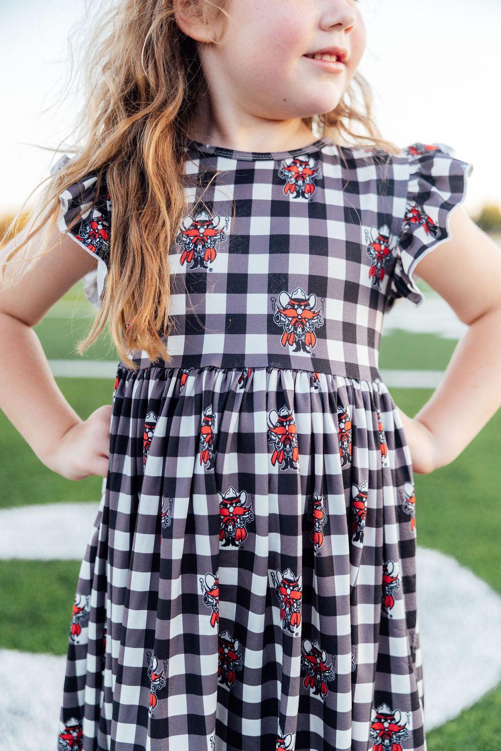 Texas Tech Plaid Raider Red Flutter Twirl Dress - Aaria Tees Aaria Tees