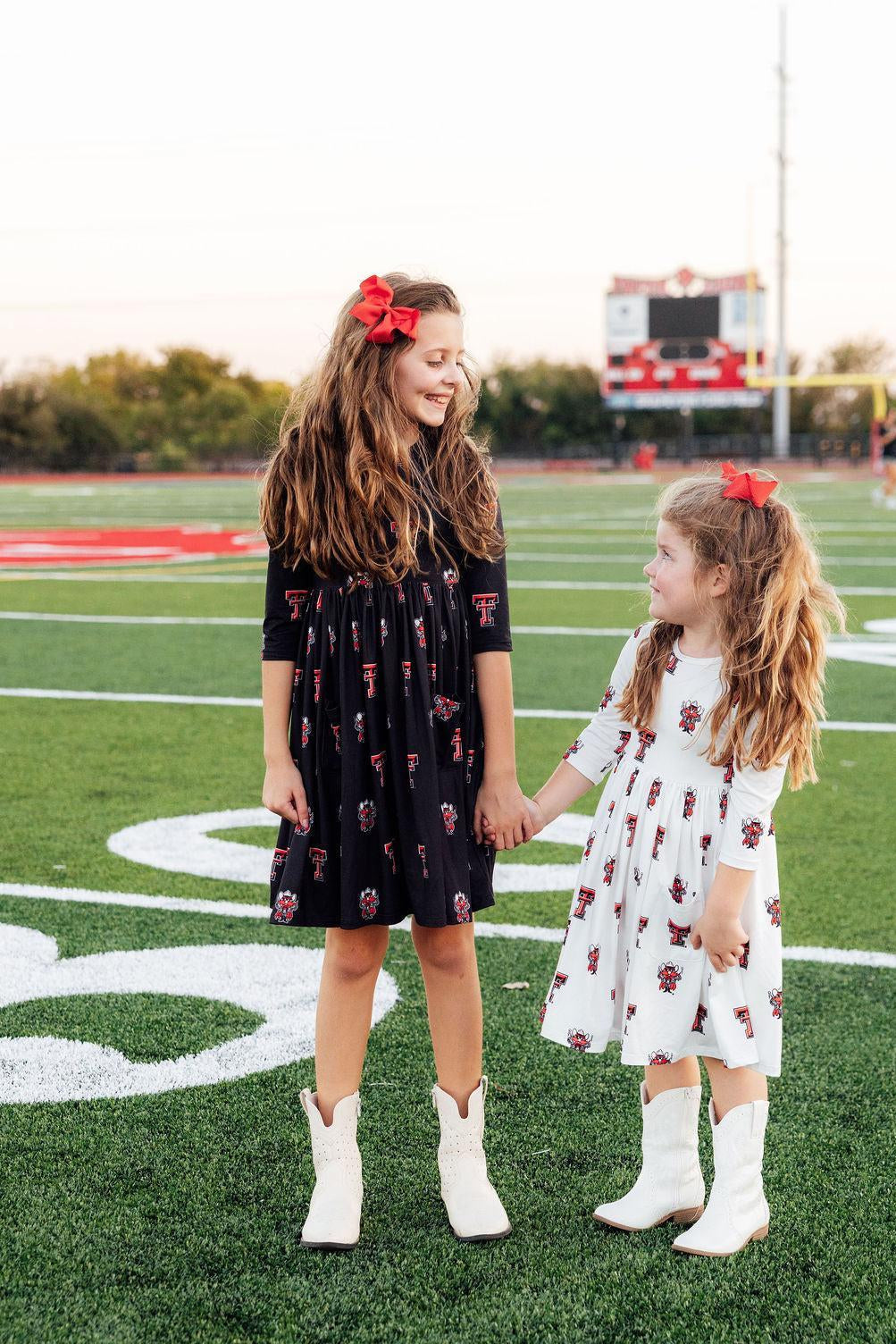 Texas Tech White Raider Red 3/4 Sleeve Pocket Twirl Dress - Aaria Tees Aaria Tees