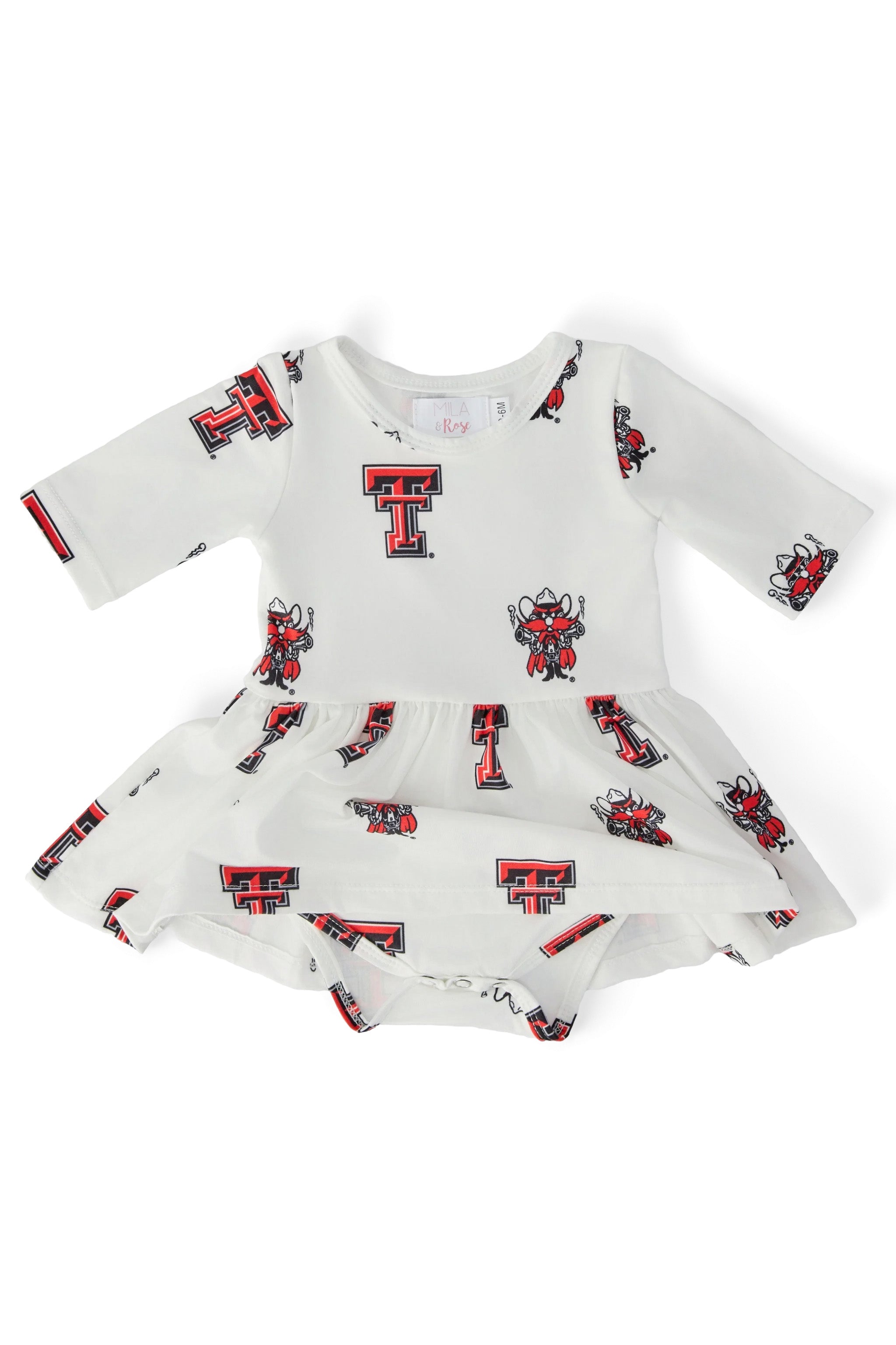 Texas Tech White Raider Red 3/4 Sleeve Twirl Bodysuit - Aaria Tees Aaria Tees