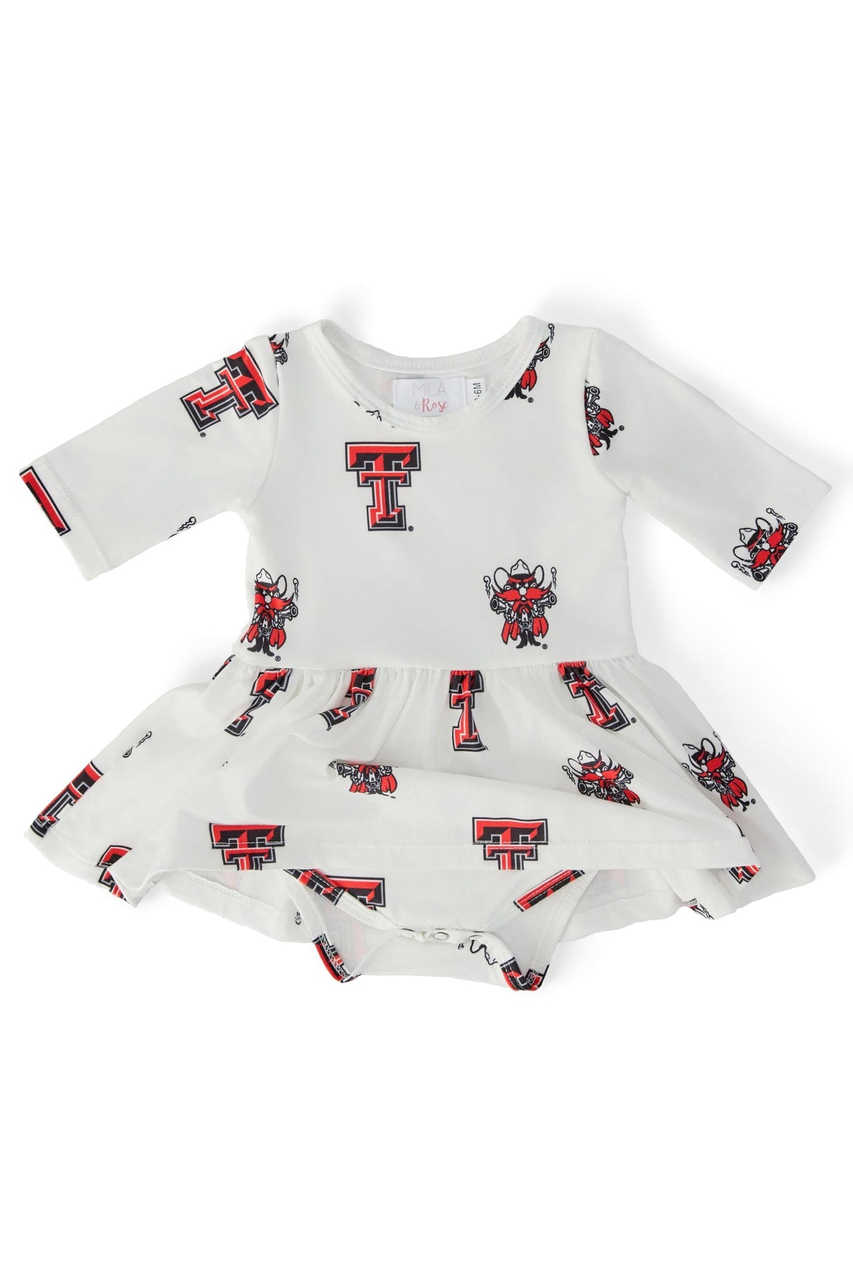 Texas Tech White Raider Red 3/4 Sleeve Twirl Bodysuit - Aaria Tees