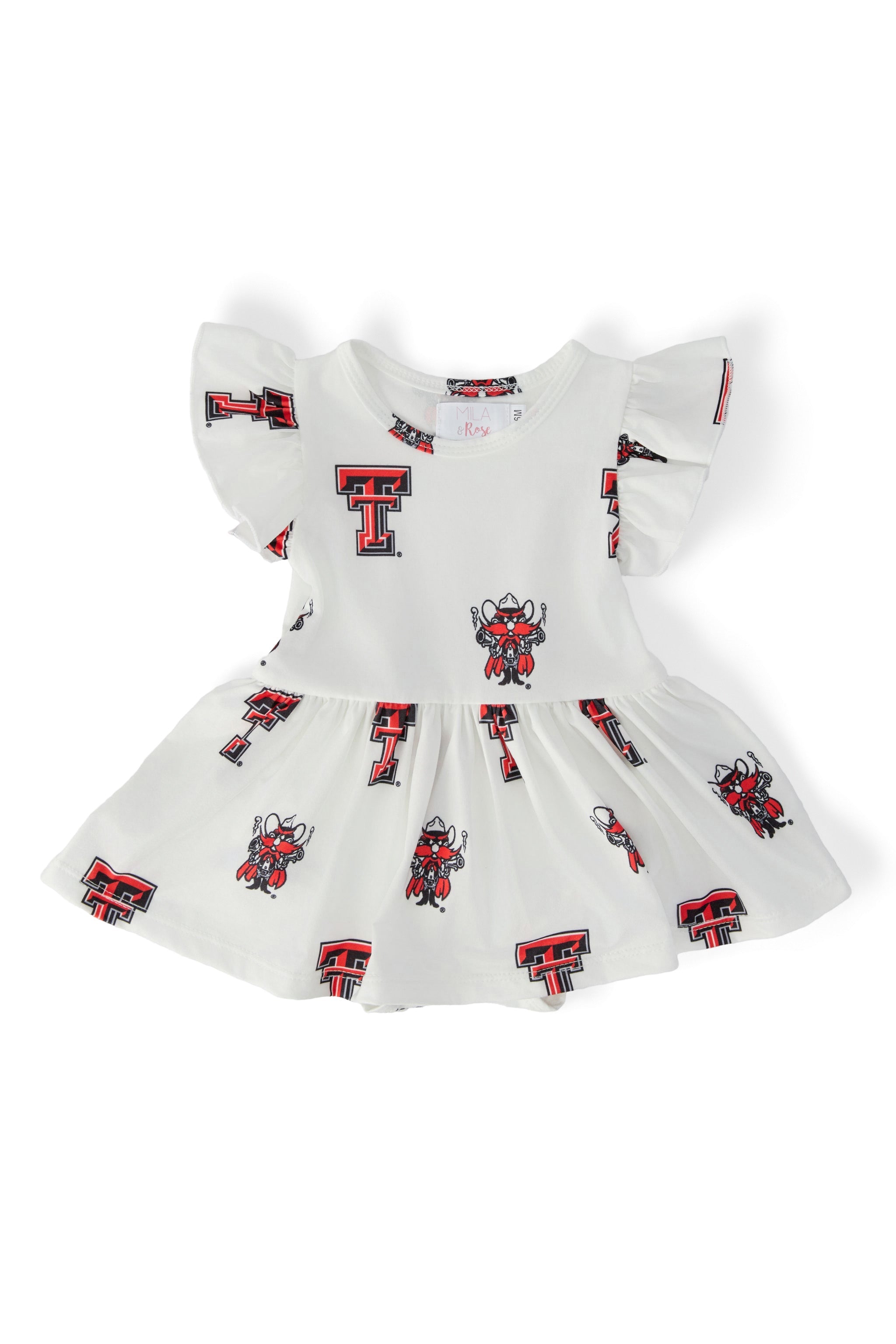Texas Tech White Raider Red Flutter Twirl Bodysuit - Aaria Tees Aaria Tees