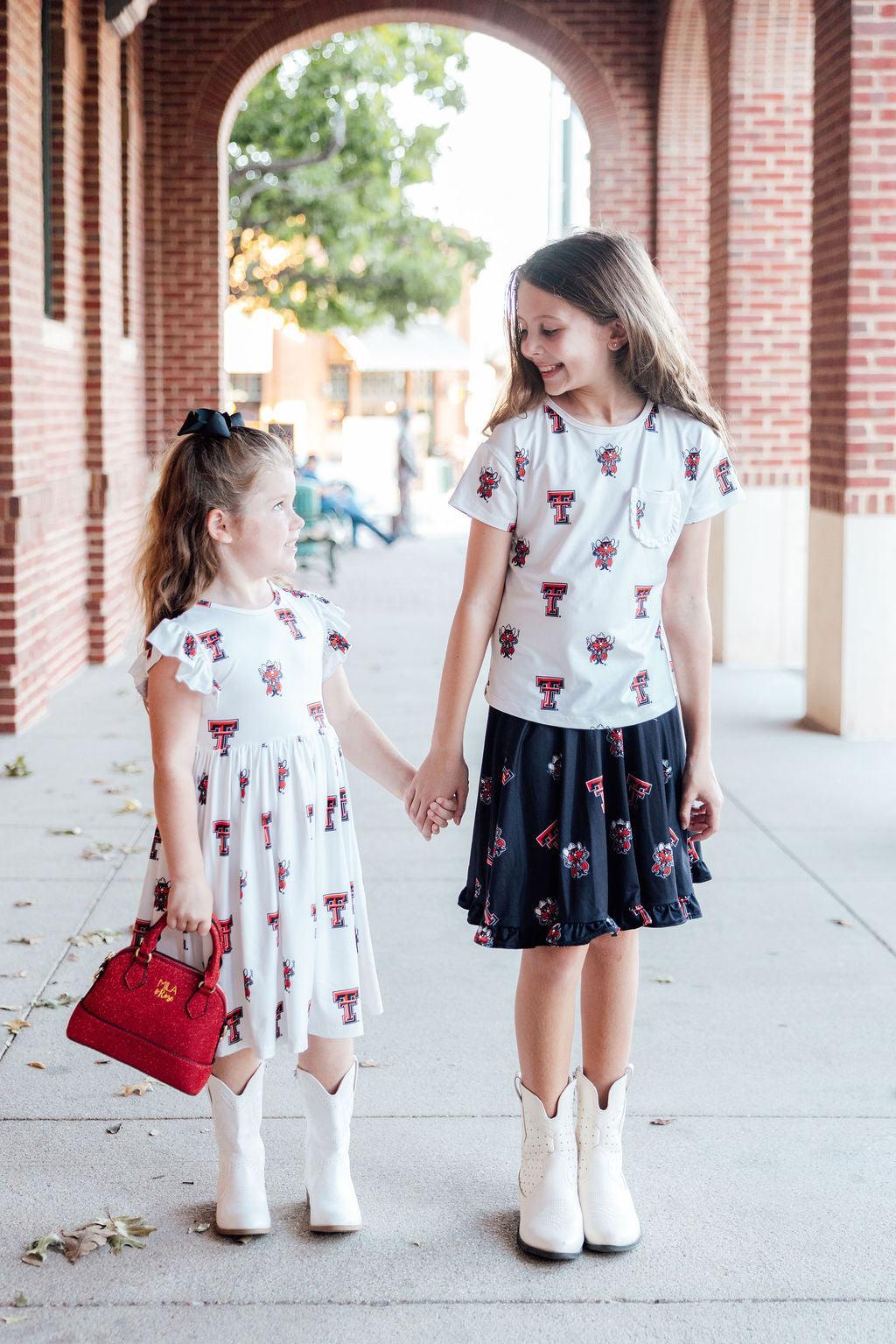 Texas Tech White Raider Red Flutter Twirl Dress - Aaria Tees Aaria Tees