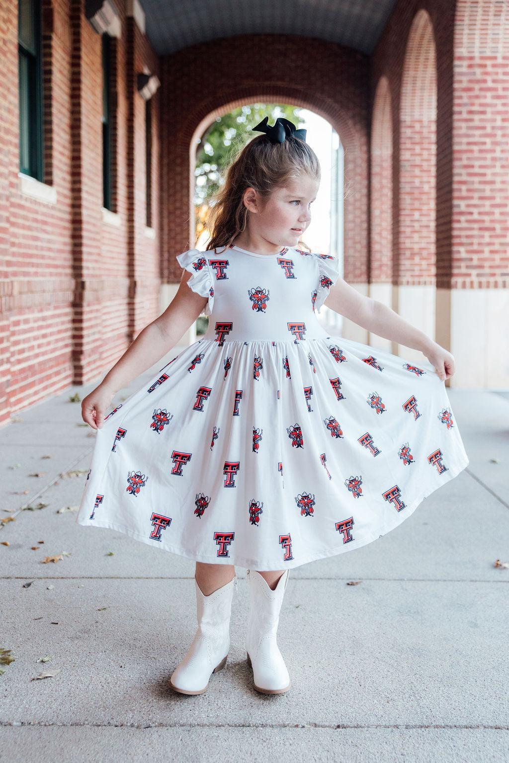 Texas Tech White Raider Red Flutter Twirl Dress - Aaria Tees Aaria Tees