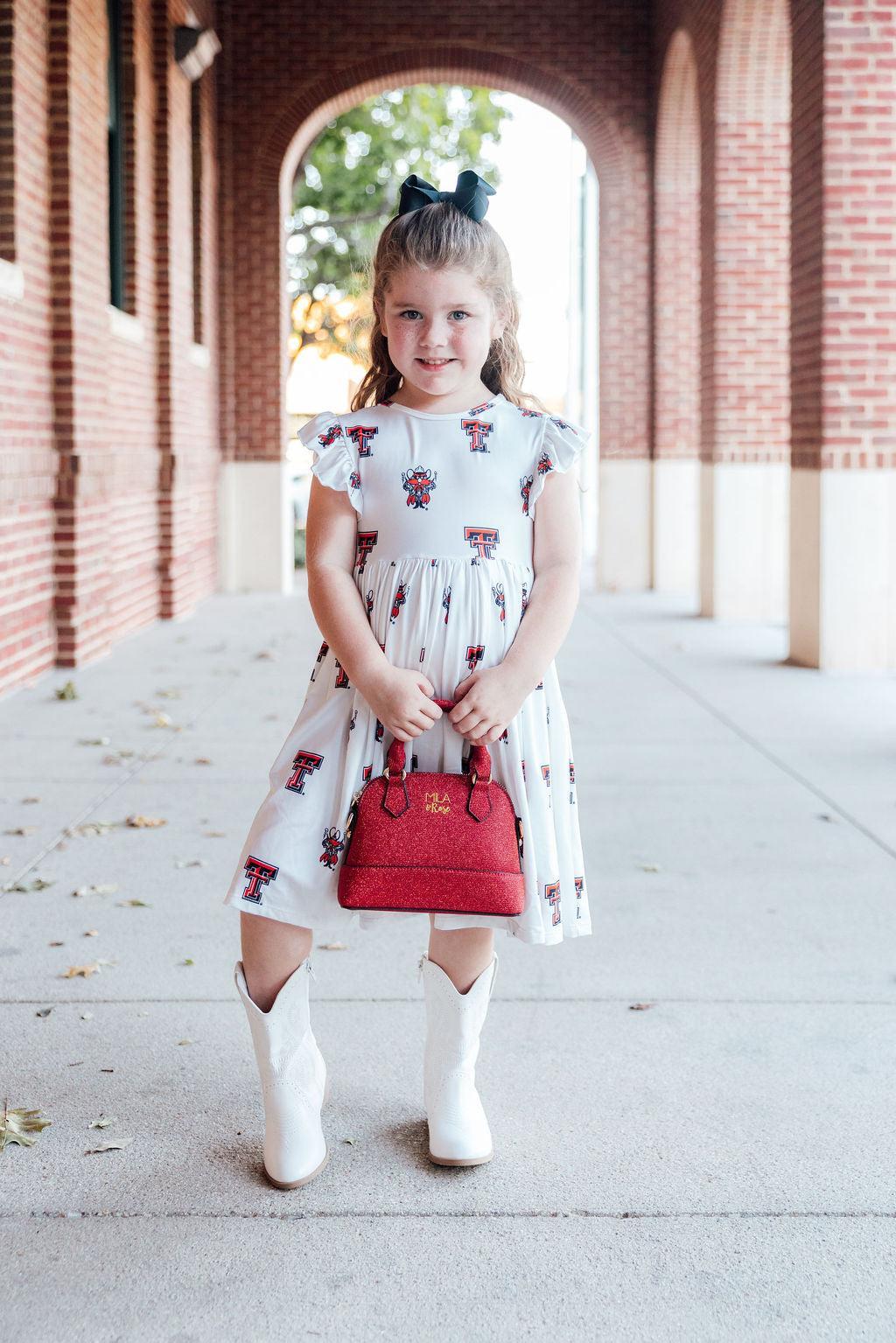 Texas Tech White Raider Red Flutter Twirl Dress - Aaria Tees Aaria Tees