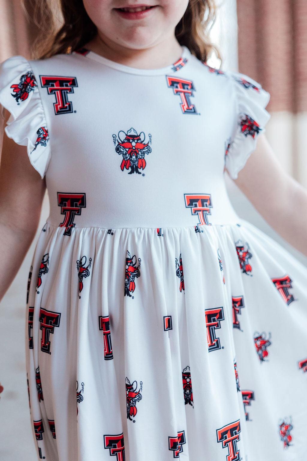 Texas Tech White Raider Red Flutter Twirl Dress - Aaria Tees Aaria Tees