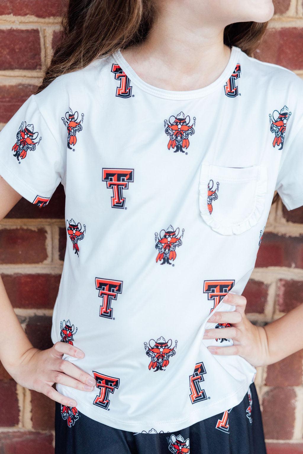 Texas Tech White Raider Red Ruffle Pocket Tee - Aaria Tees Aaria Tees