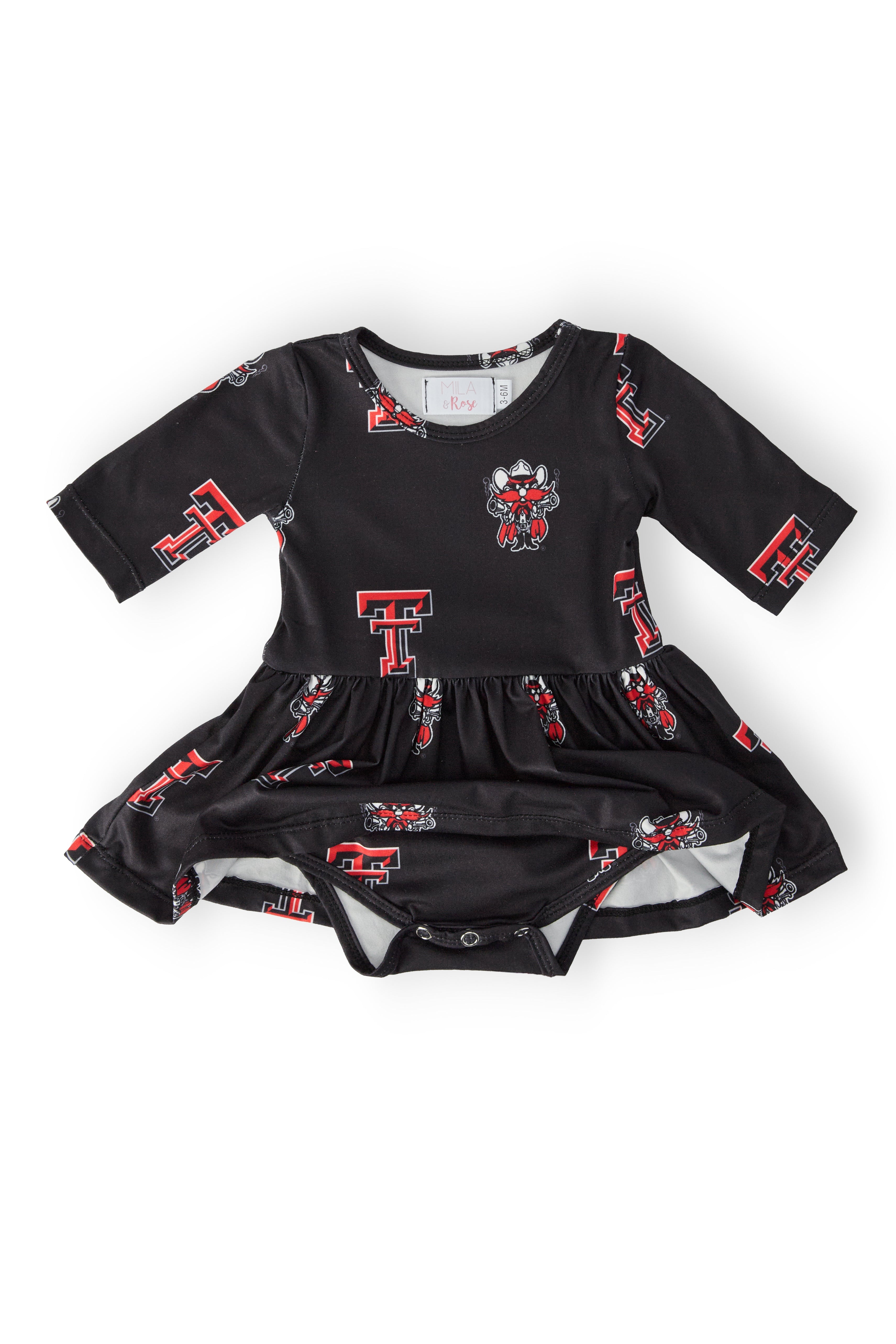 Texas Tech Black Raider Red 3/4 Sleeve Twirl Bodysuit - Aaria Tees Aaria Tees
