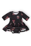 Texas Tech Black Raider Red 3/4 Sleeve Twirl Bodysuit - Aaria Tees Aaria Tees