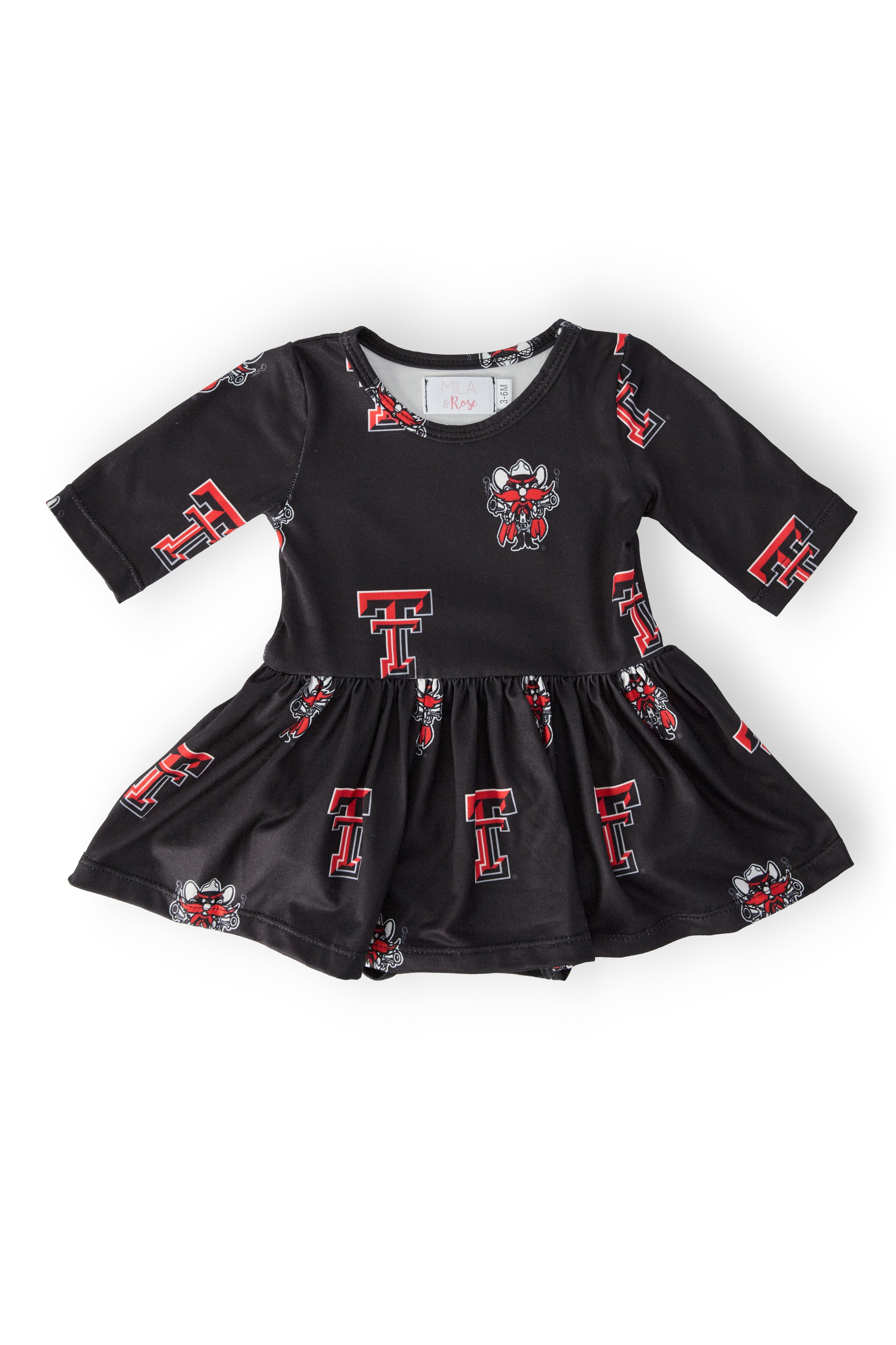 Texas Tech Black Raider Red 3/4 Sleeve Twirl Bodysuit - Aaria Tees Aaria Tees