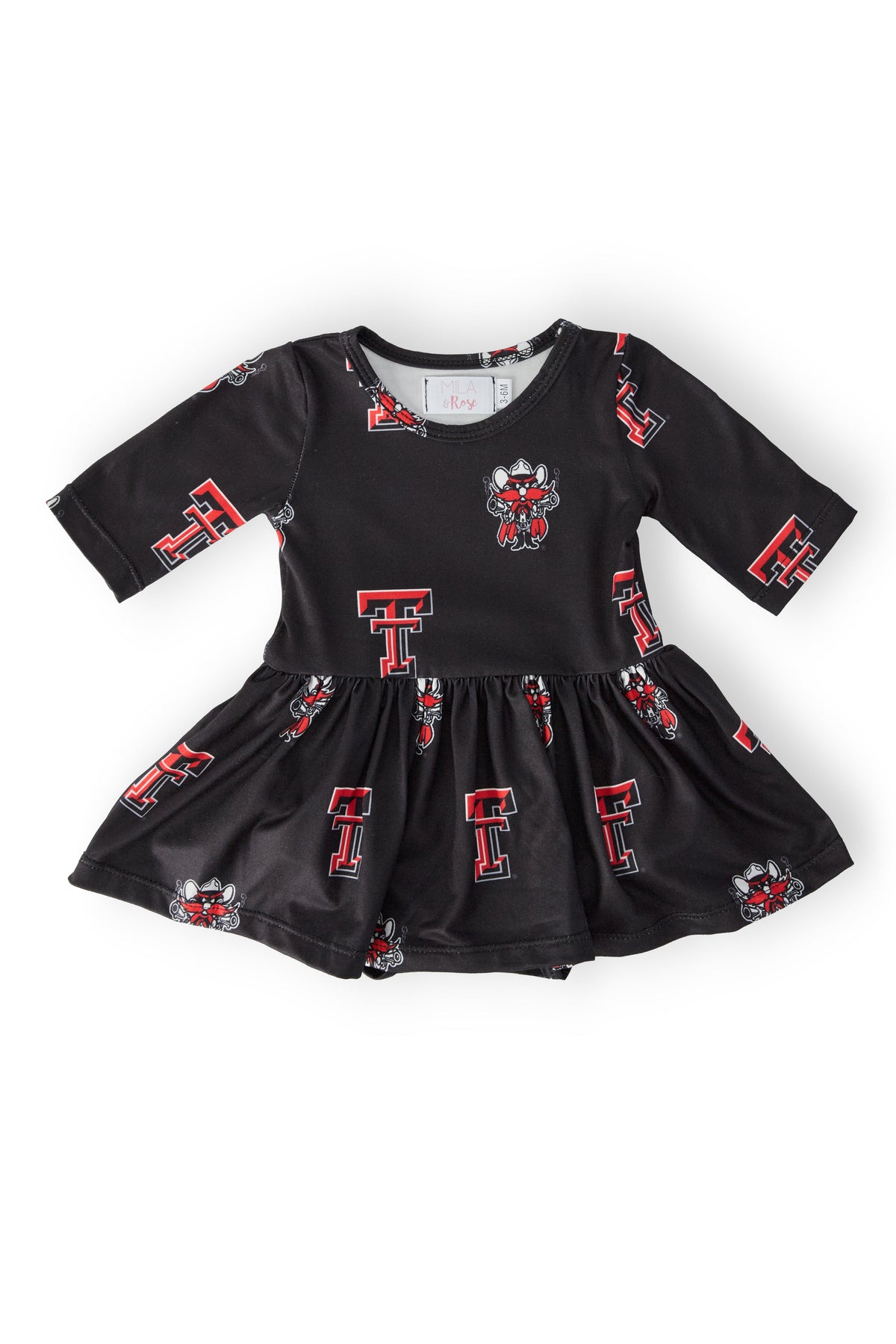 Texas Tech Black Raider Red 3/4 Sleeve Twirl Bodysuit - Aaria Tees