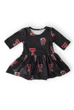 Texas Tech Black Raider Red 3/4 Sleeve Twirl Bodysuit - Aaria Tees Aaria Tees