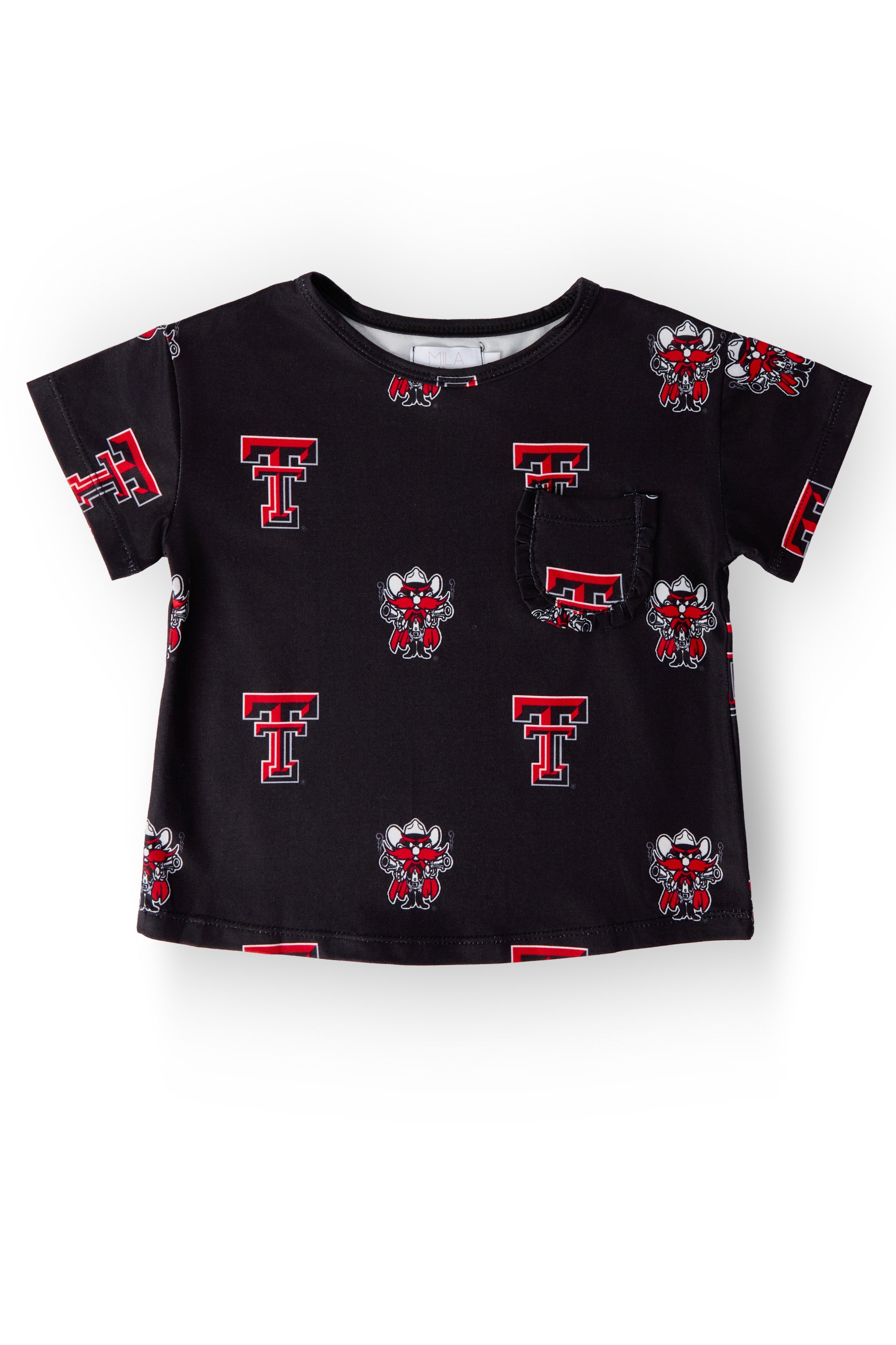 Texas Tech Black Raider Red Ruffle Pocket Tee - Aaria Tees Aaria Tees