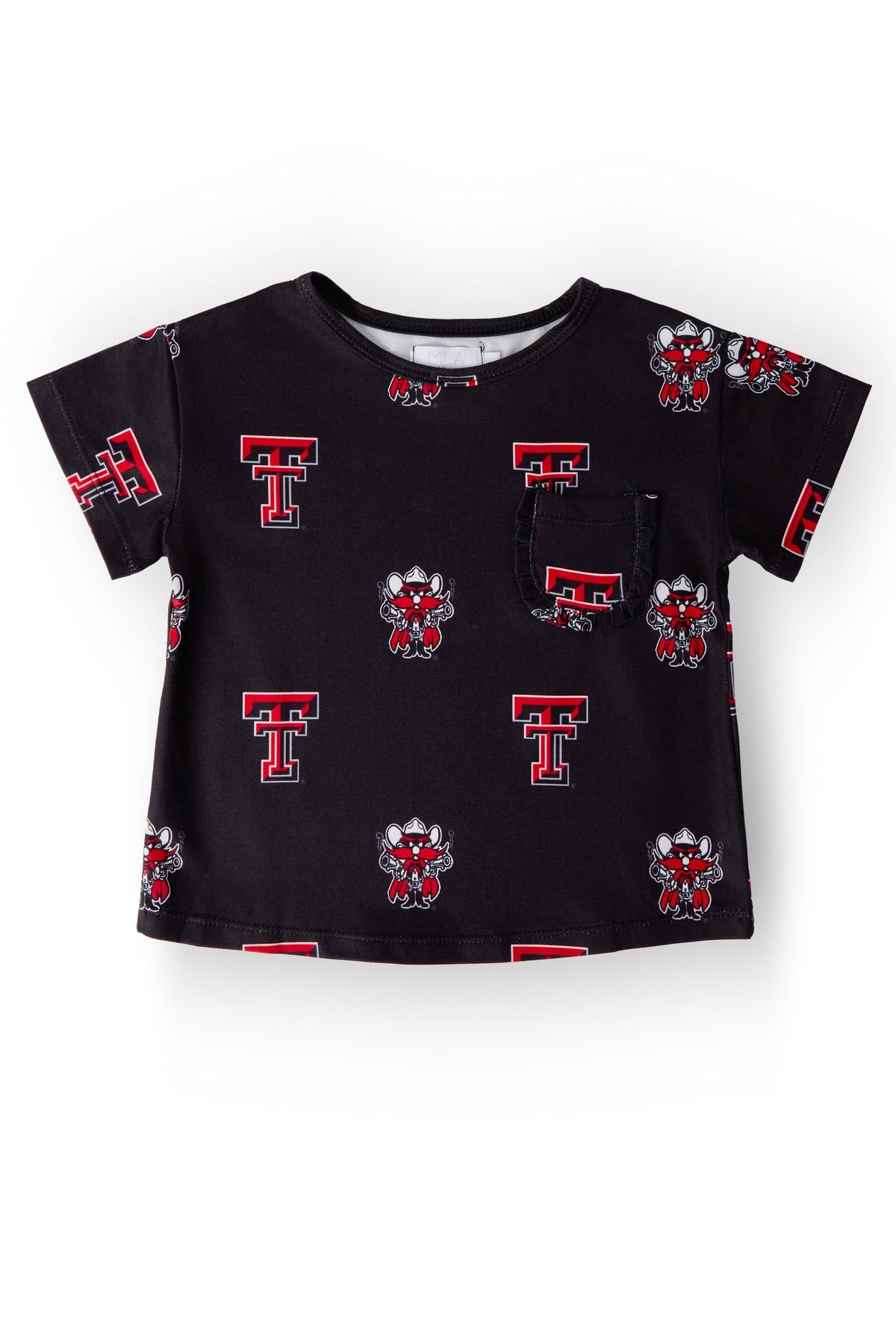 Texas Tech Black Raider Red Ruffle Pocket Tee - Aaria Tees