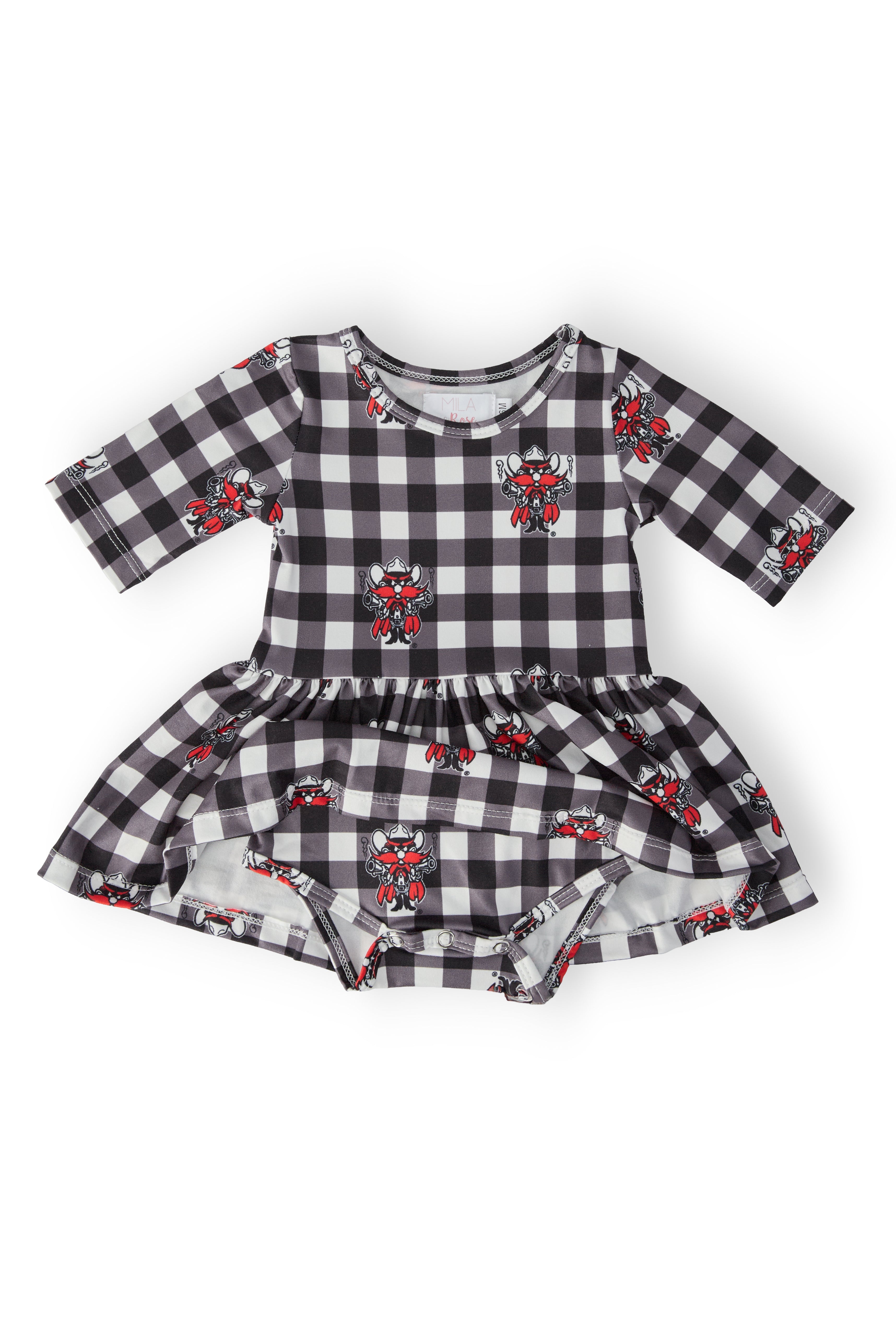 Texas Tech Plaid Raider Red 3/4 Sleeve Twirl Bodysuit - Aaria Tees Aaria Tees