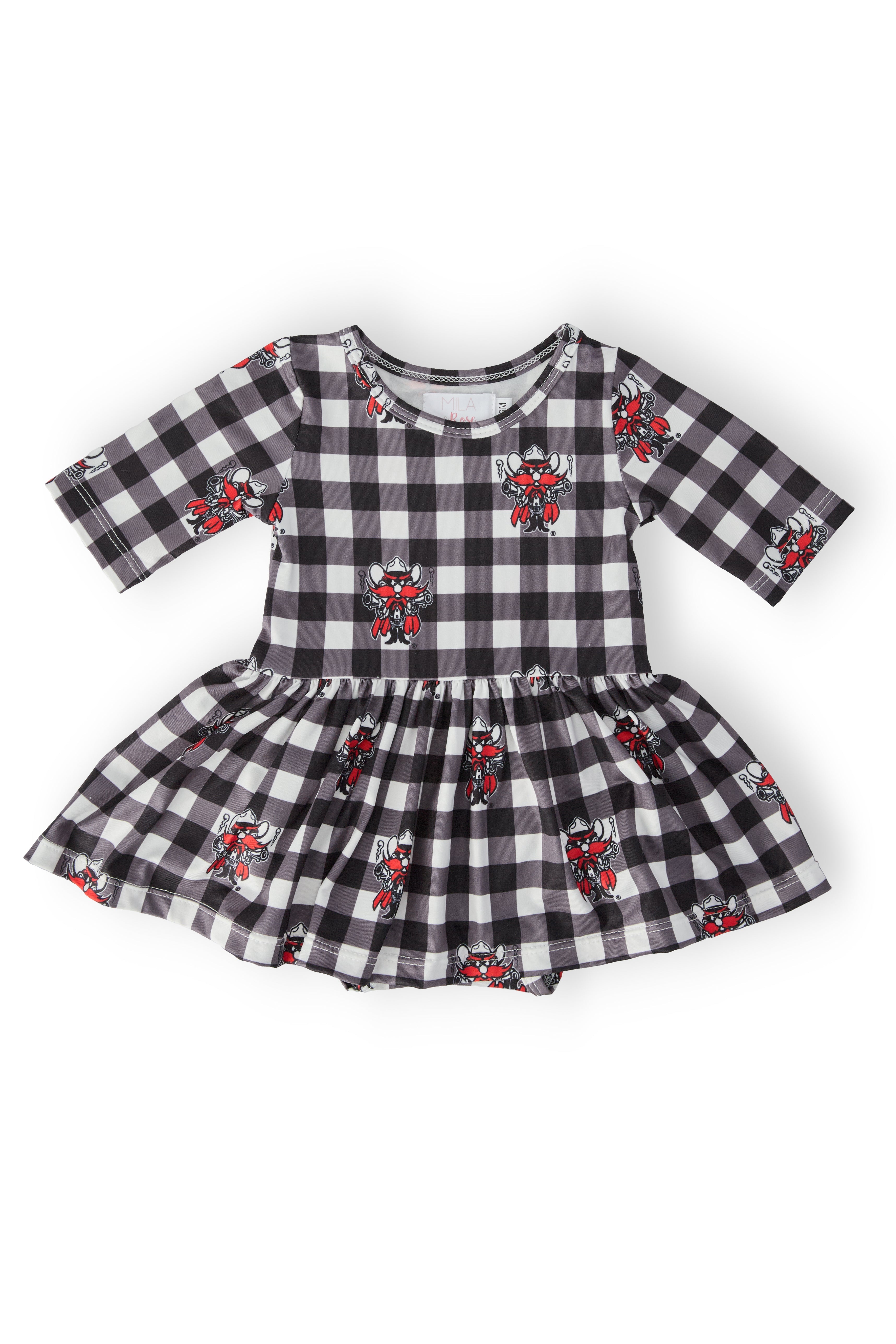 Texas Tech Plaid Raider Red 3/4 Sleeve Twirl Bodysuit - Aaria Tees Aaria Tees