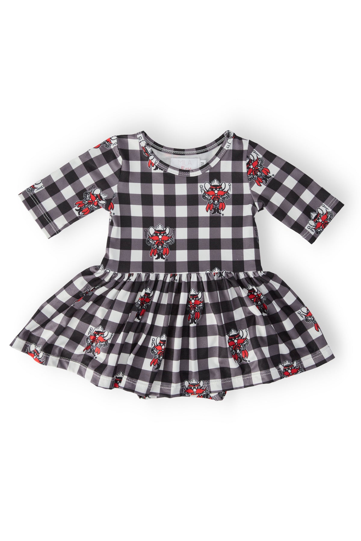 Texas Tech Plaid Raider Red 3/4 Sleeve Twirl Bodysuit - Aaria Tees