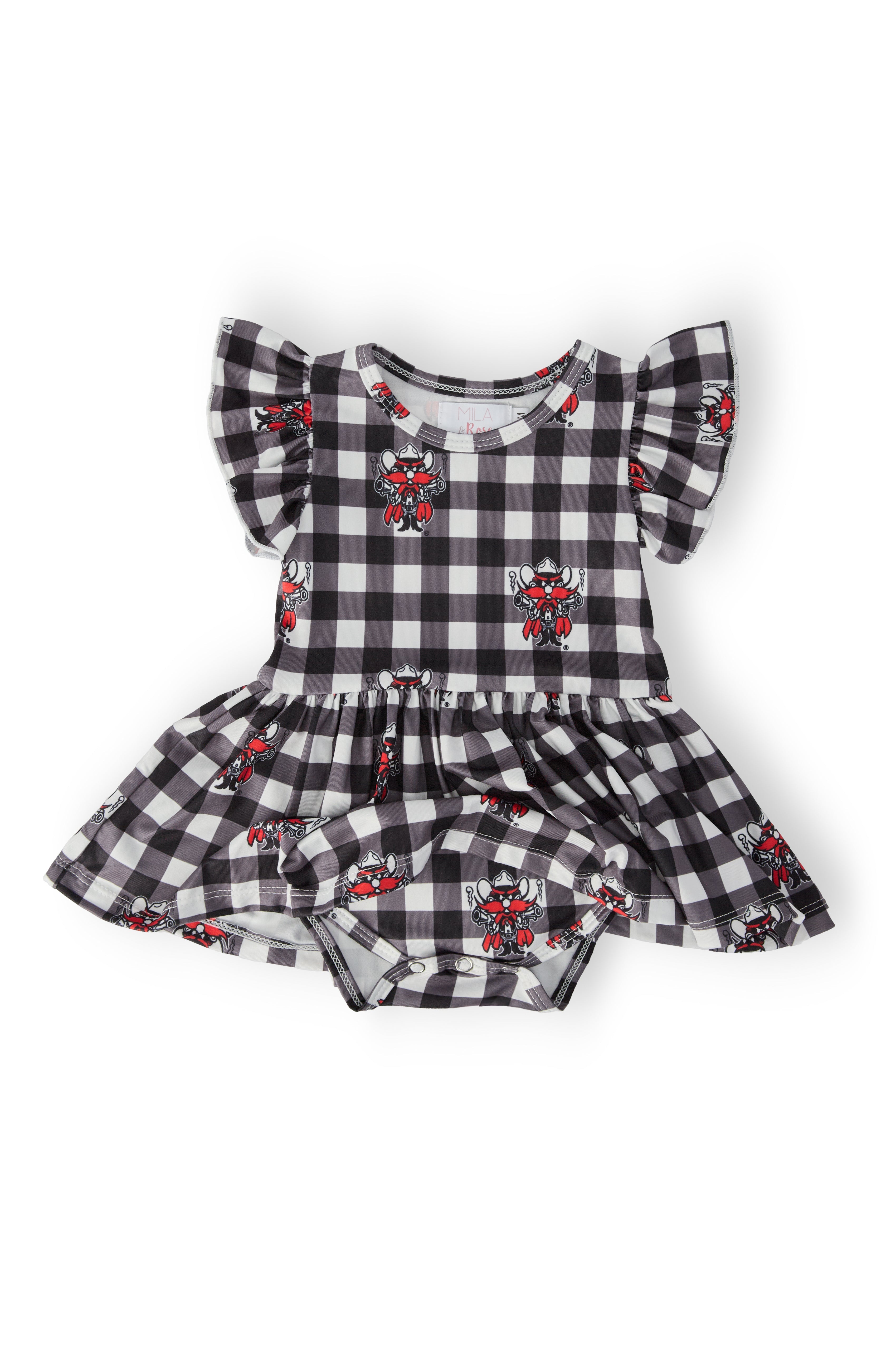 Texas Tech Plaid Raider Red Flutter Twirl Bodysuit - Aaria Tees Aaria Tees
