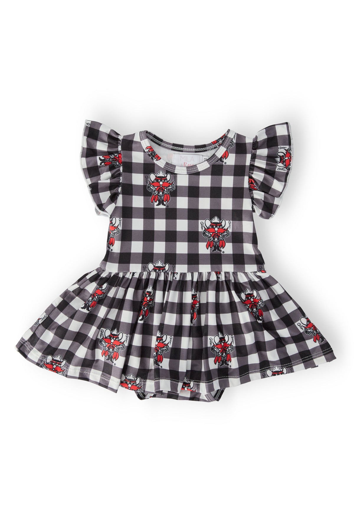 Texas Tech Plaid Raider Red Flutter Twirl Bodysuit - Aaria Tees
