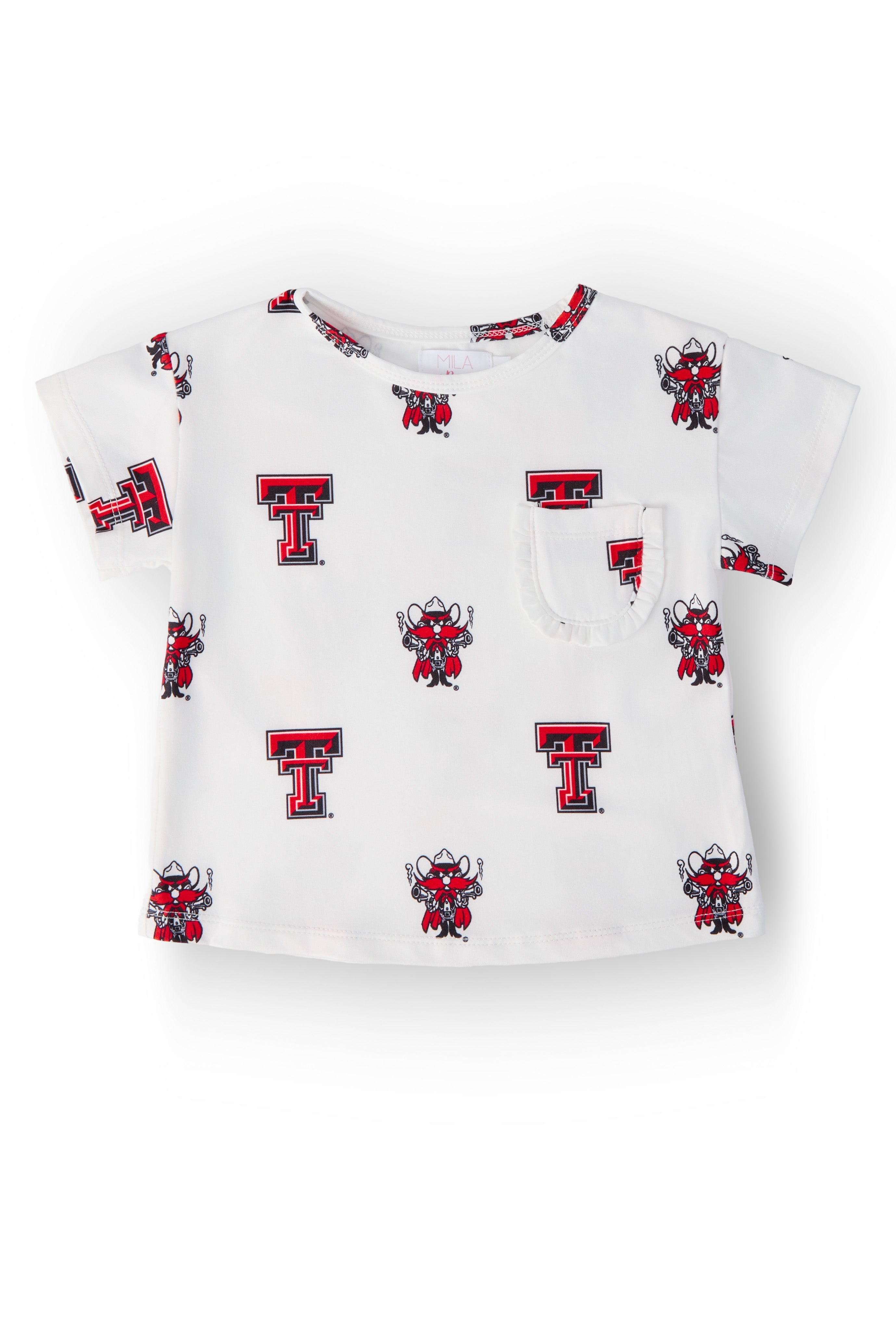 Texas Tech White Raider Red Ruffle Pocket Tee - Aaria Tees Aaria Tees