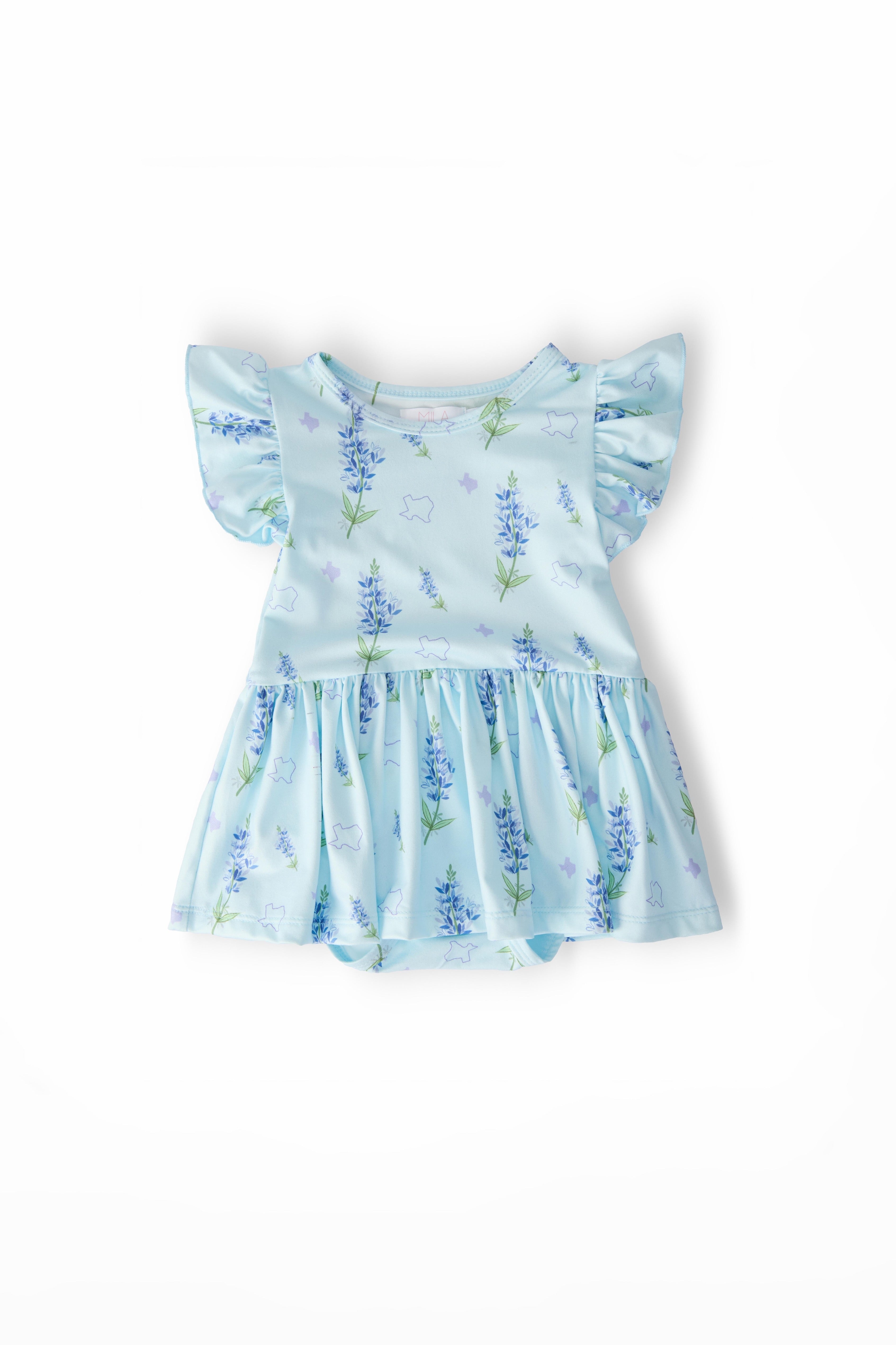Texas Bluebonnets S/S Flutter Twirl Bodysuit - Aaria Tees Aaria Tees