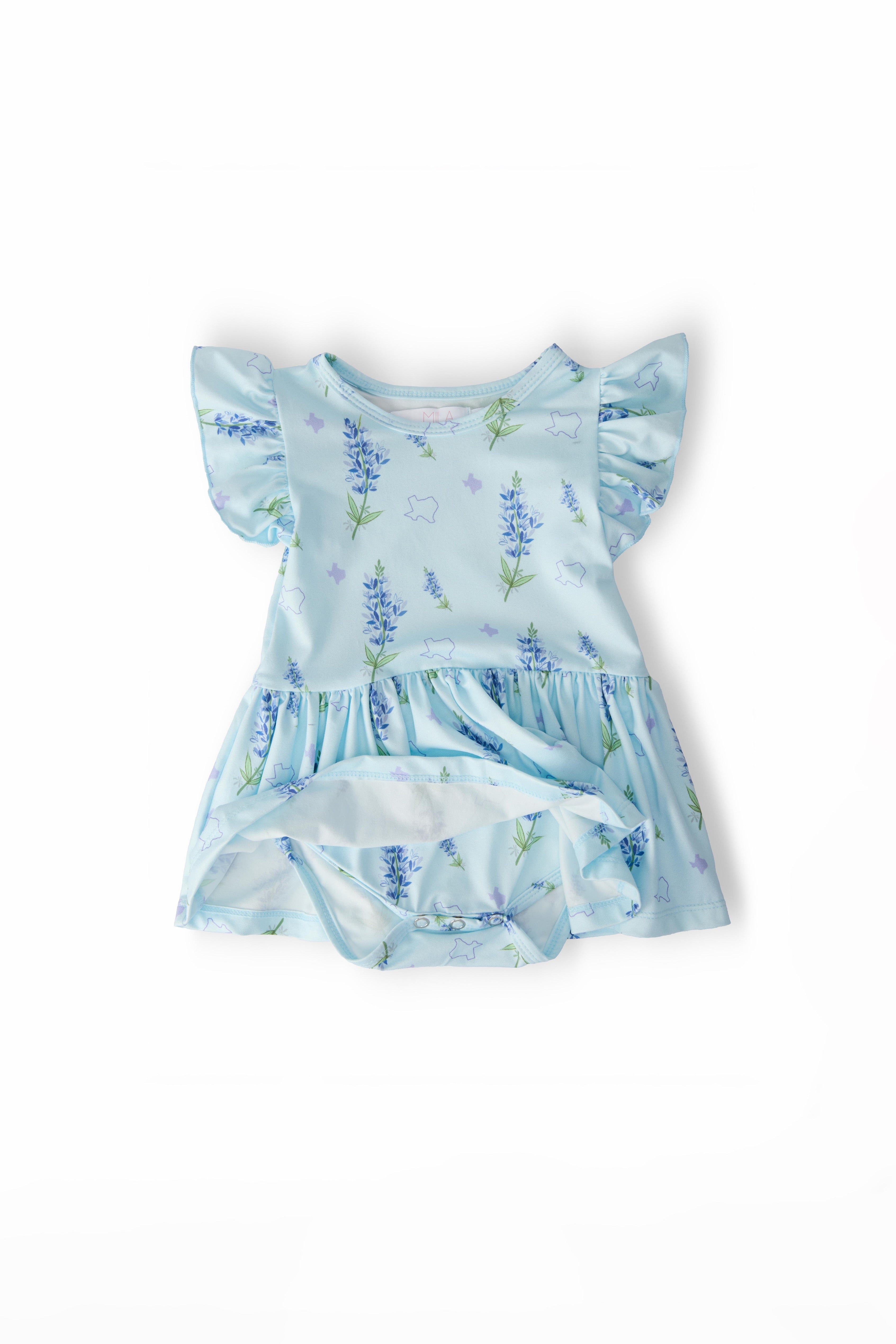 Texas Bluebonnets S/S Flutter Twirl Bodysuit - Aaria Tees Aaria Tees