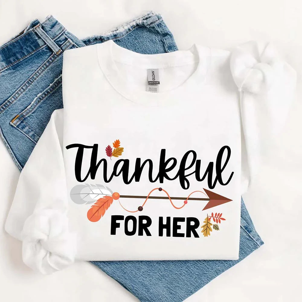 Thankful For Her/Him Valentines Couple Sweatshirt – Cute Matching Holiday Crew Neck - Aaria Tees Aaria Tees