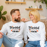 Thankful For Her/Him Valentines Couple Sweatshirt – Cute Matching Holiday Crew Neck - Aaria Tees Aaria Tees
