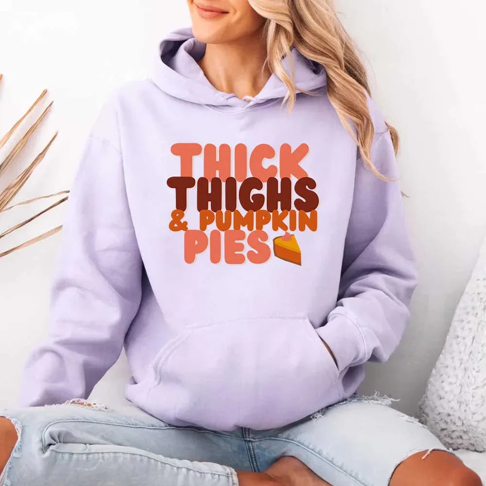 Thick Thighs and Pumpkin Pies Fall Vibes Fleece Pullover Hoodie - Aaria Tees Aaria Tees