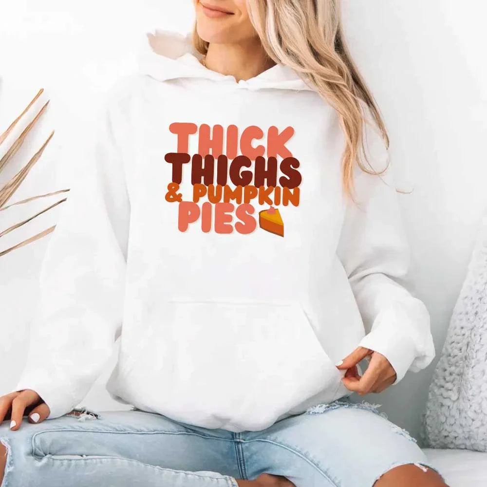 Thick Thighs and Pumpkin Pies Fall Vibes Fleece Pullover Hoodie - Aaria Tees Aaria Tees