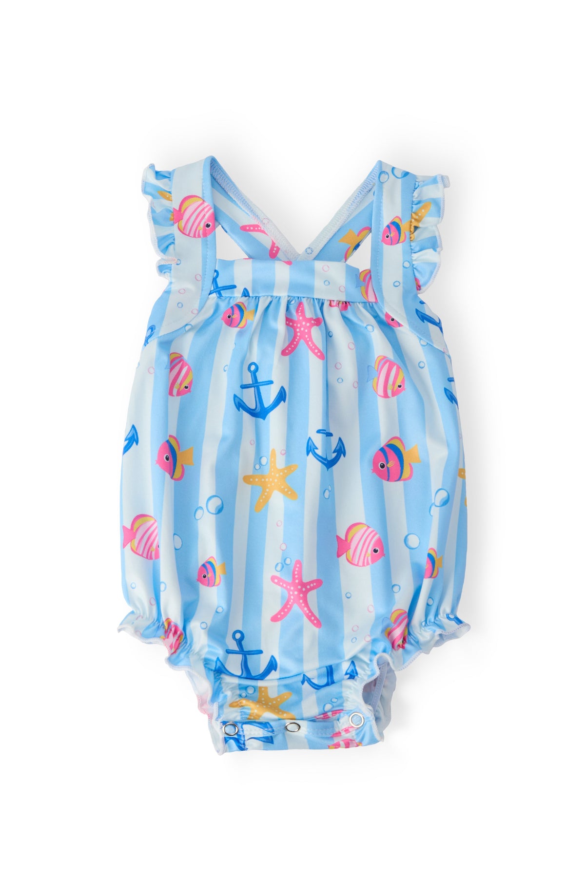 Tidepool Treasures Ruffle Cross Back Romper - Aaria Tees