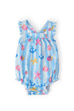 Tidepool Treasures Ruffle Cross Back Romper - Aaria Tees Aaria Tees