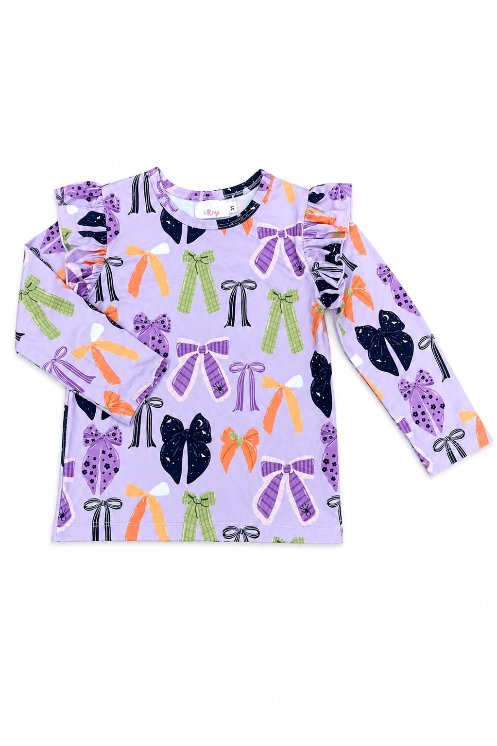 Tied with a Boo Lavender L/S Ruffle Tee - Aaria Tees Aaria Tees