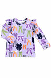 Tied with a Boo Lavender L/S Ruffle Tee - Aaria Tees Aaria Tees