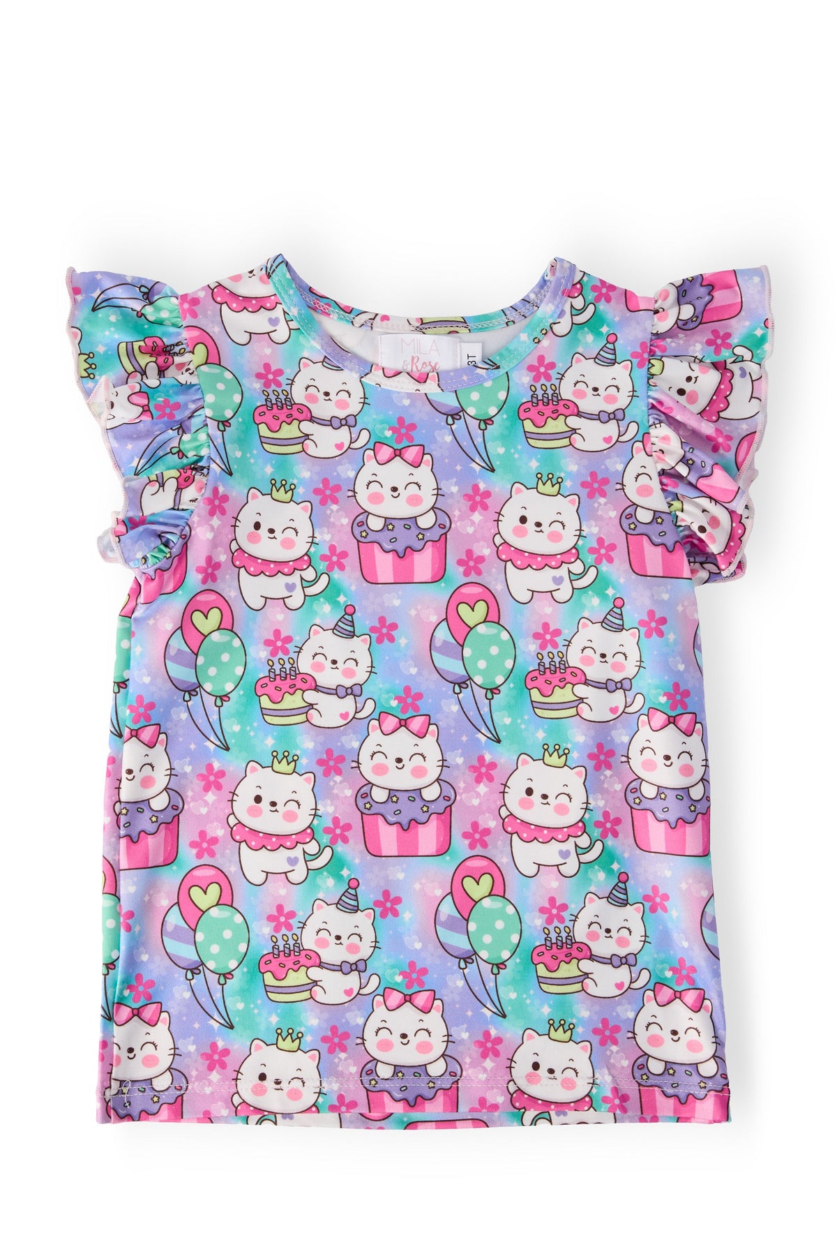Time To Purr-ty S/S Ruffle Tee - Aaria Tees