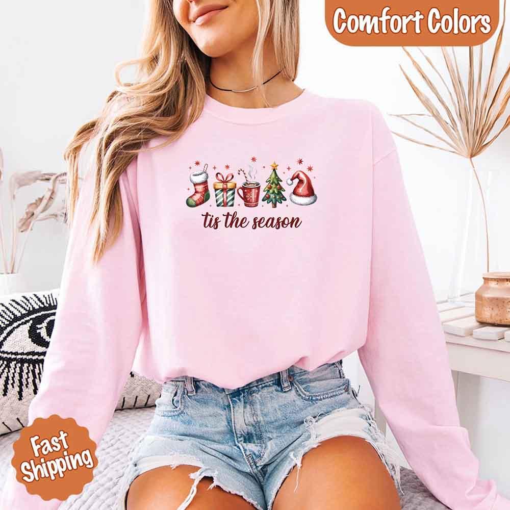 Tis The Season Comfort Colors Long Sleeve Christmas Shirt - Aaria Tees Aaria Tees