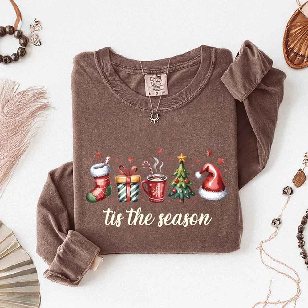 Tis The Season Comfort Colors Long Sleeve Christmas Shirt - Aaria Tees Aaria Tees