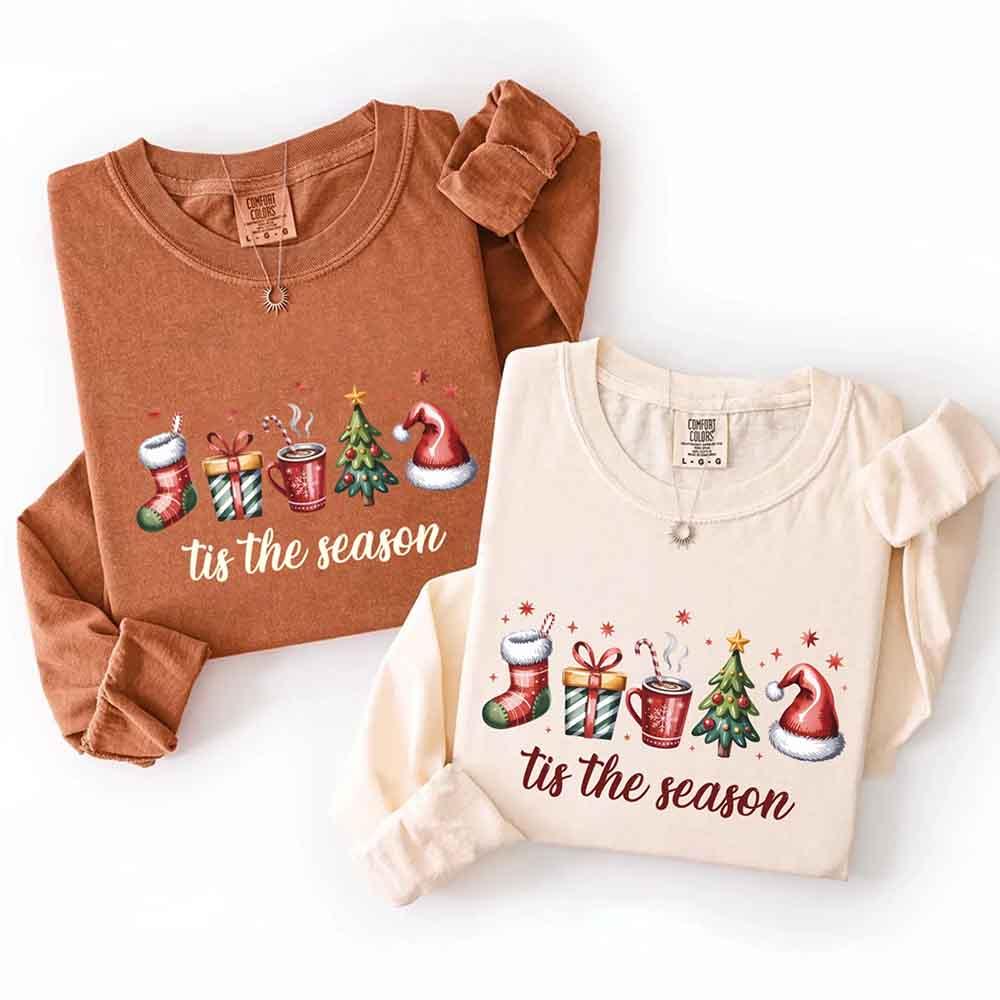 Tis The Season Comfort Colors Long Sleeve Christmas Shirt - Aaria Tees Aaria Tees