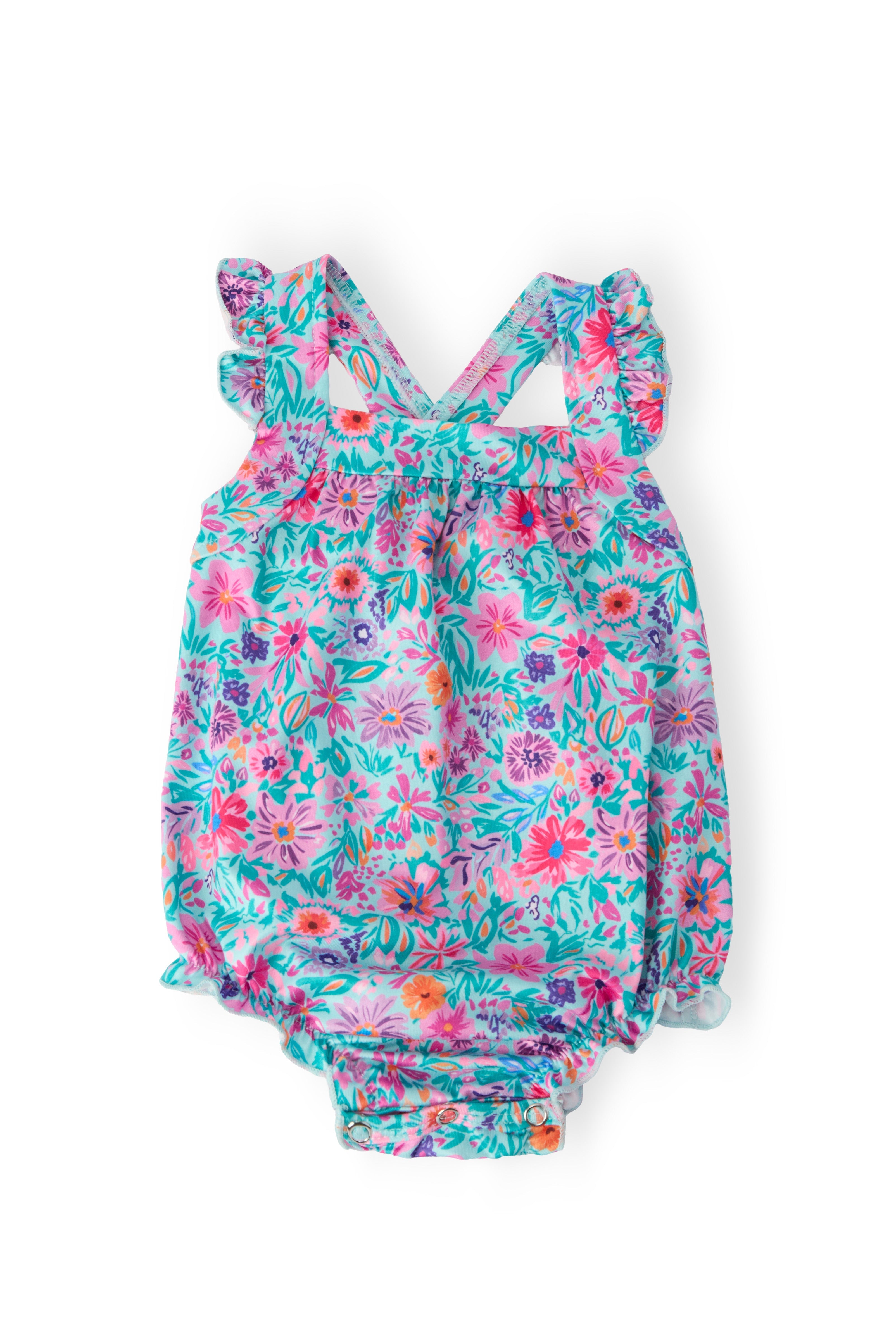 Tropical Garden Ruffle Cross Back Romper - Aaria Tees Aaria Tees