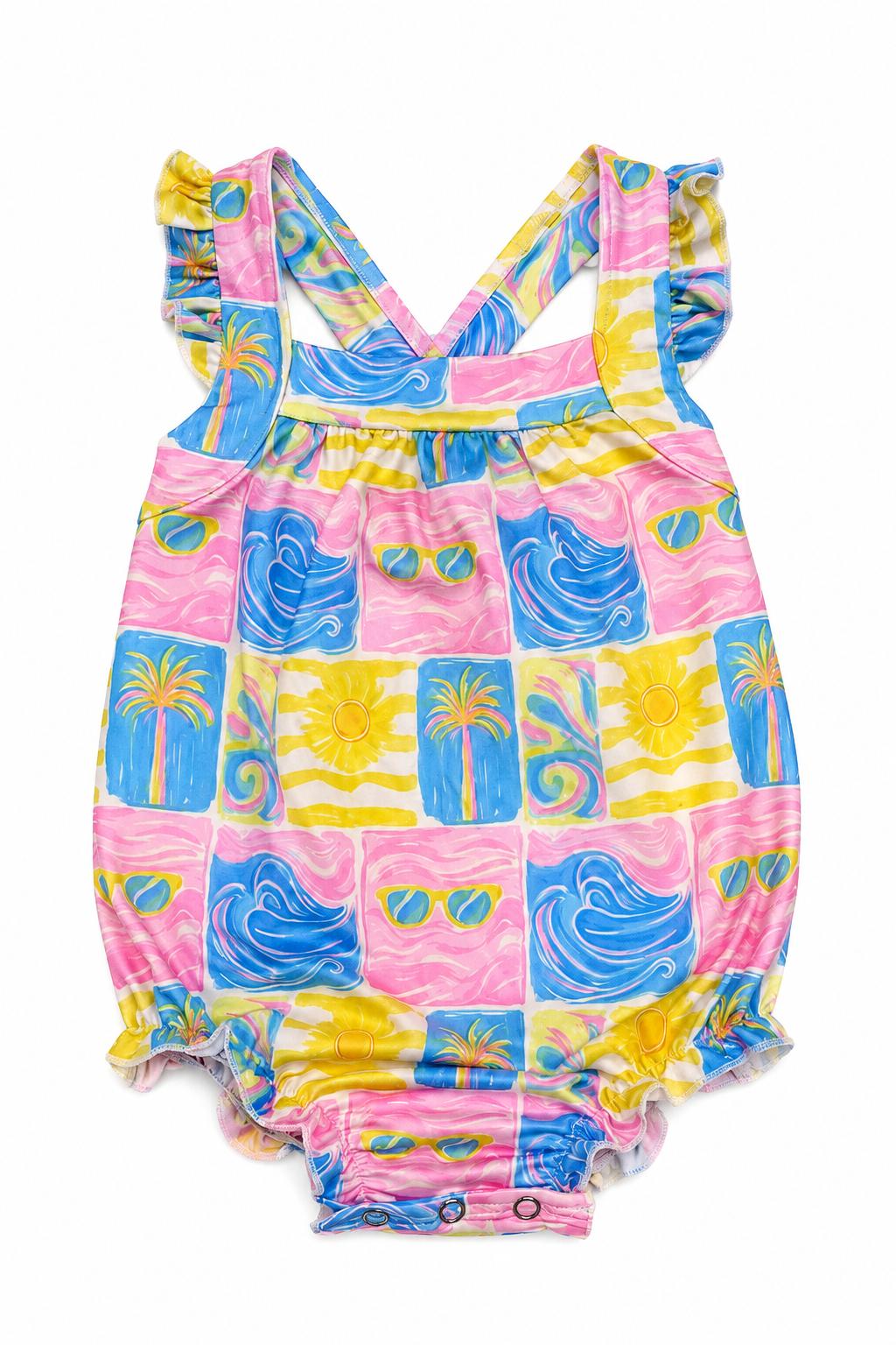 Tropical Summer Ruffle Cross Back Romper - Aaria Tees