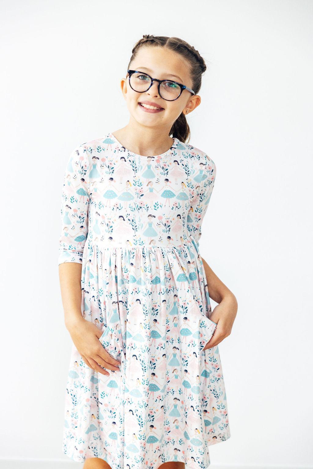 Twinkle Toes 3/4 Sleeve Pocket Twirl Dress - Aaria Tees Aaria Tees