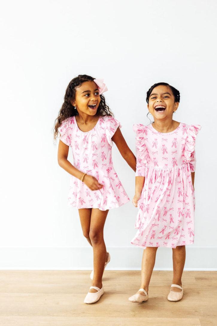 Twirling en Pointe 3/4 Sleeve Ruffle Twirl Dress - Aaria Tees Aaria Tees