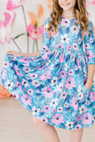 Twirling in Teal 3/4 Sleeve Pocket Twirl Dress - Aaria Tees Aaria Tees