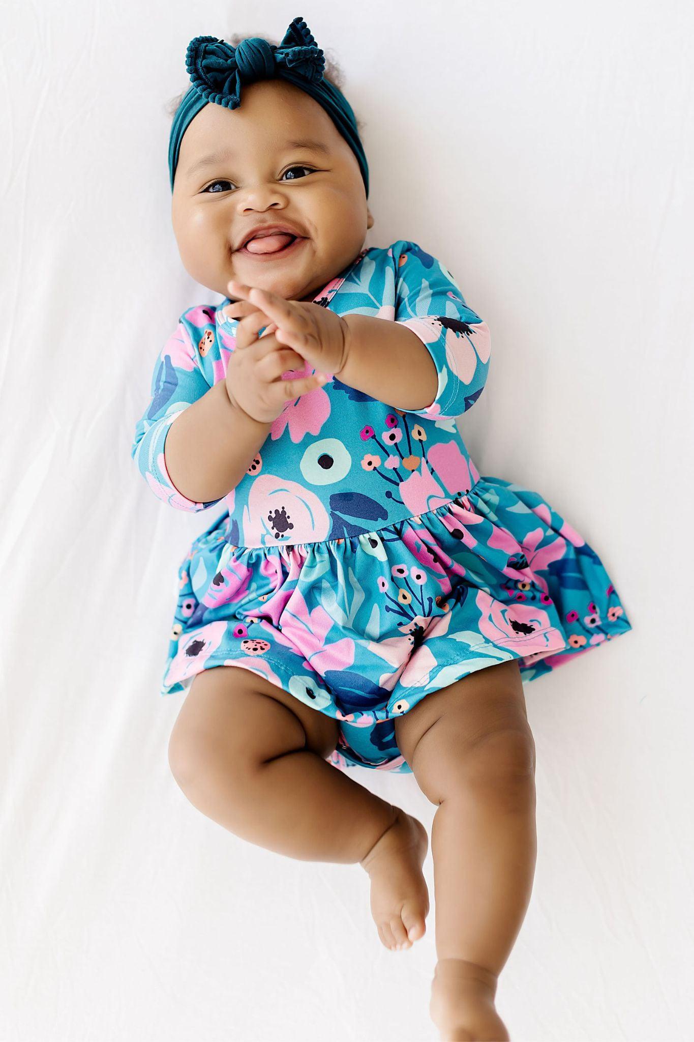 Twirling in Teal 3/4 Sleeve Twirl Bodysuit - Aaria Tees Aaria Tees
