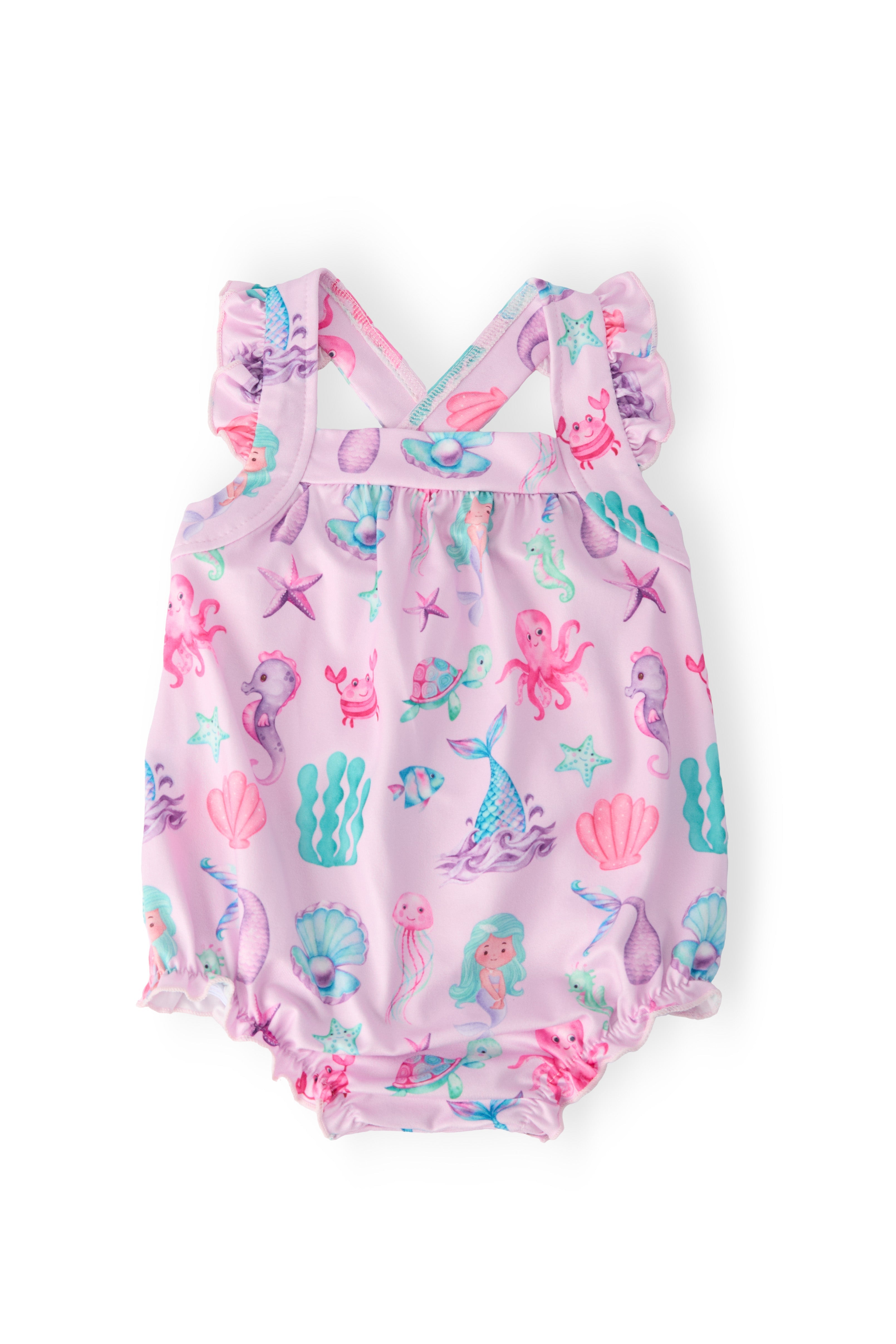 Under the Sea Ruffle Cross Back Romper - Aaria Tees Aaria Tees