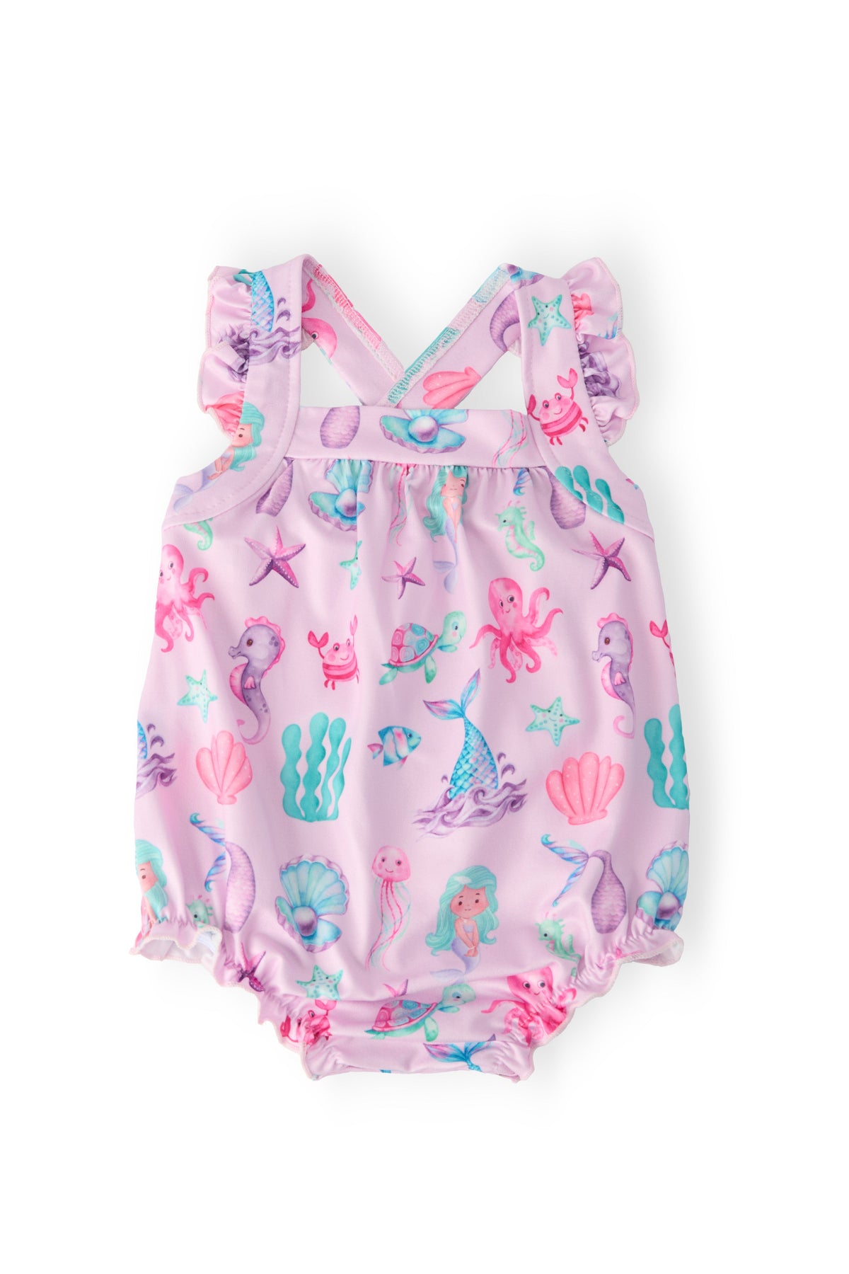 Under the Sea Ruffle Cross Back Romper - Aaria Tees