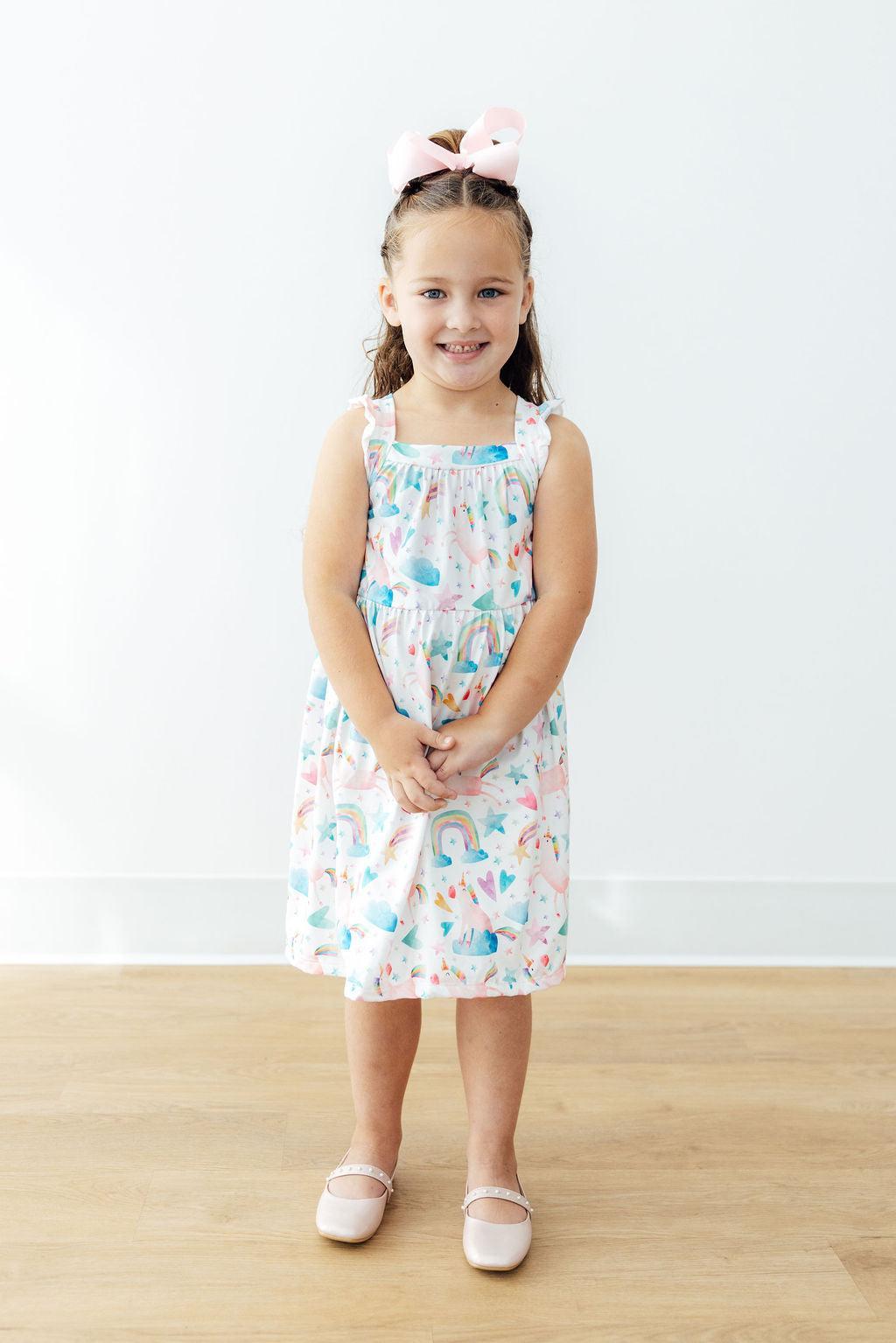 Unicorn Kisses Ruffle Cross Back Dress - Aaria Tees Aaria Tees