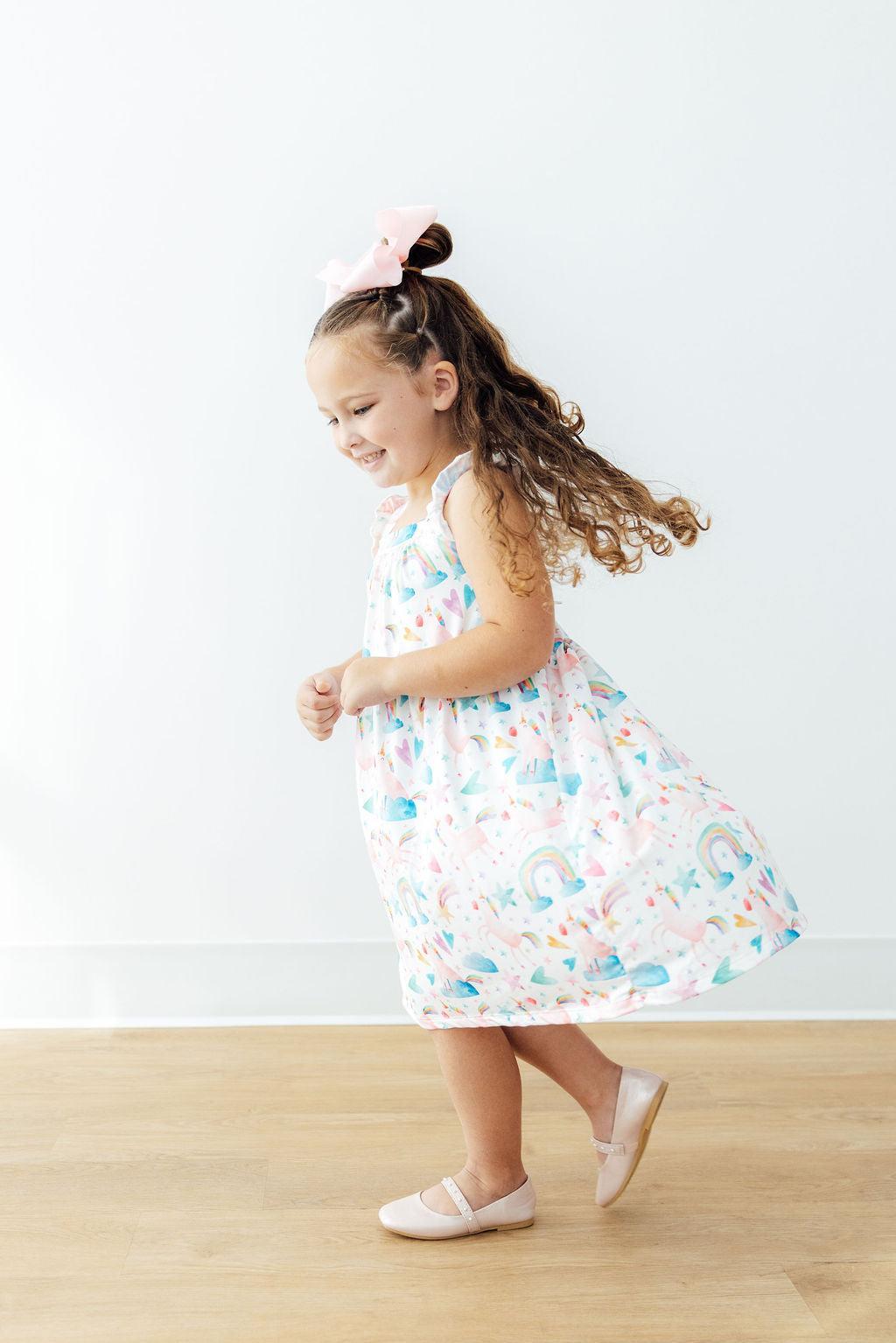Unicorn Kisses Ruffle Cross Back Dress - Aaria Tees Aaria Tees