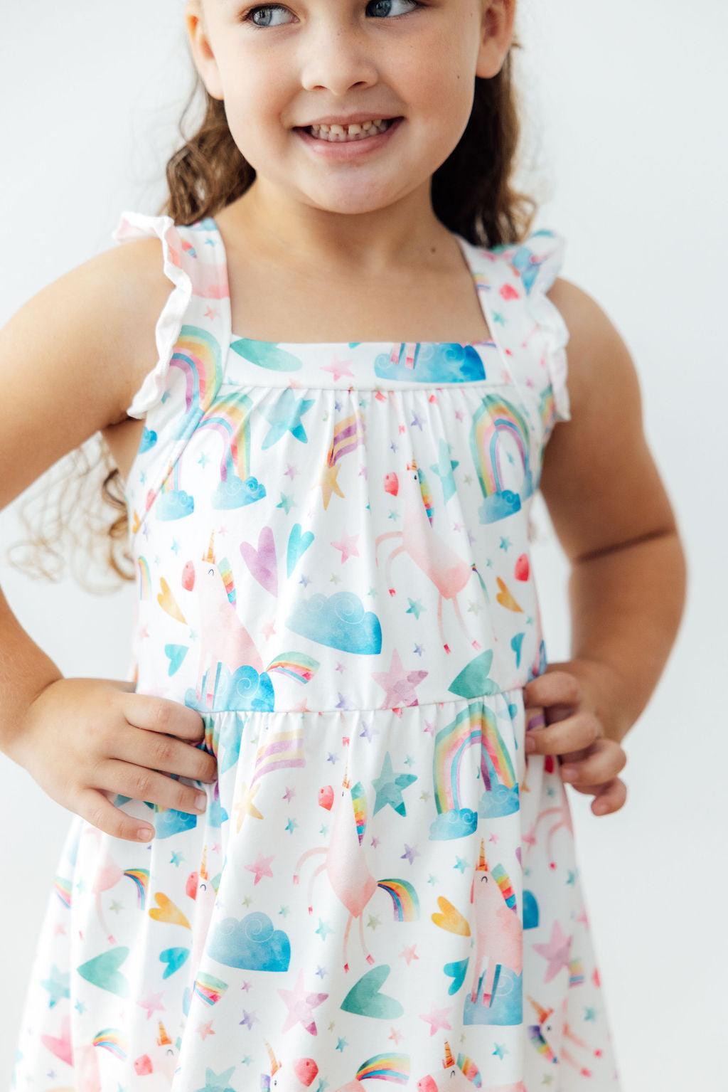 Unicorn Kisses Ruffle Cross Back Dress - Aaria Tees Aaria Tees